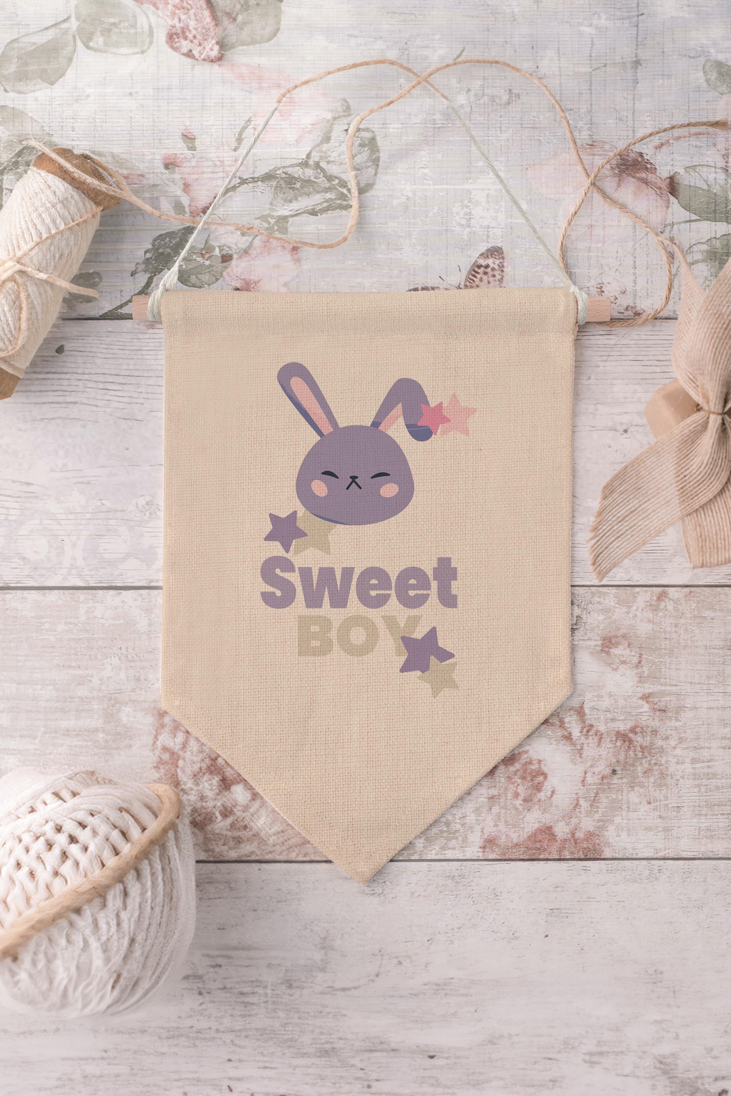Çocuk Odası Dekor, Duvar Süsü, Ahşap Bebek Odası Dekor, Canvas Flama, Sweet Boy - Mor