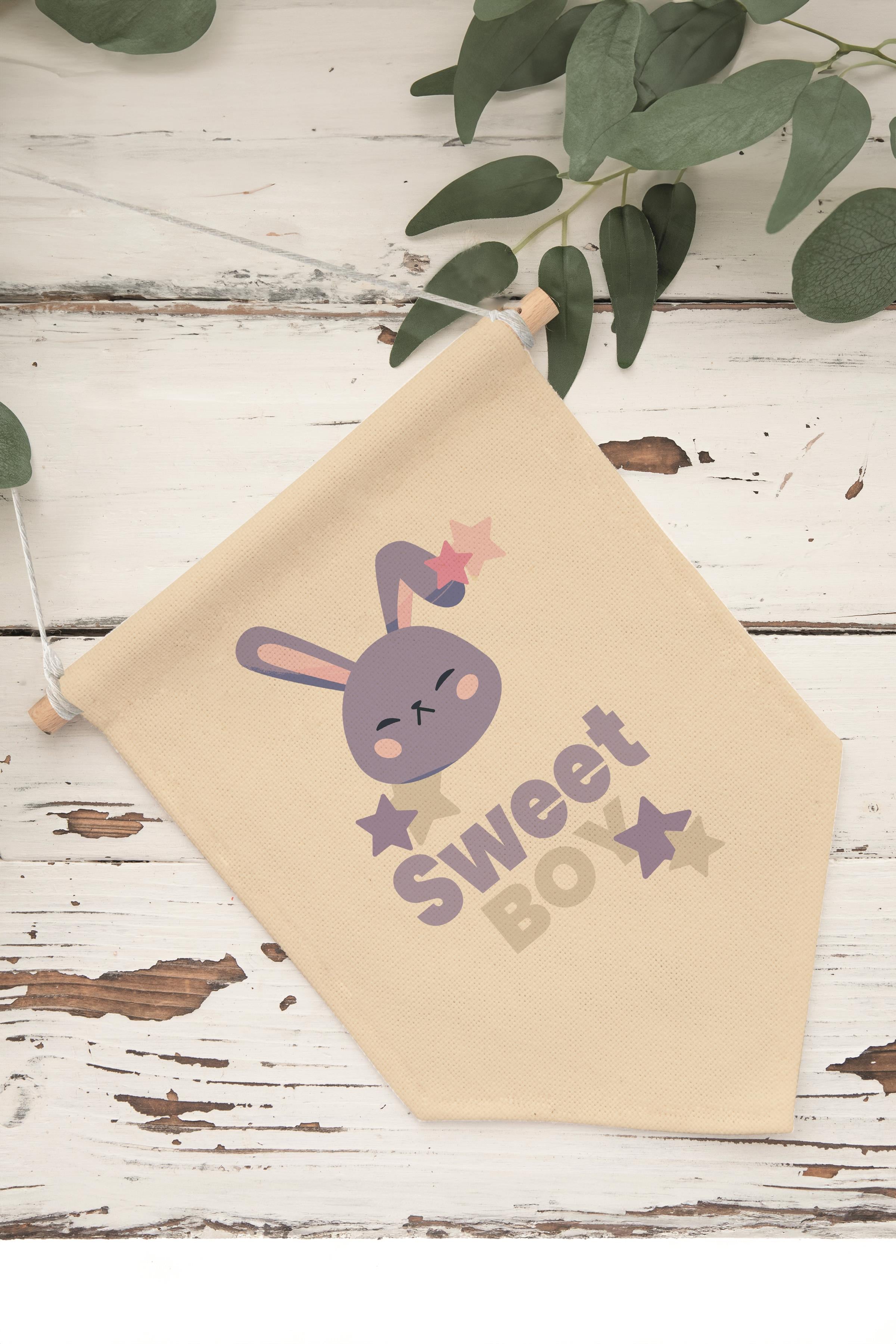 Çocuk Odası Dekor, Duvar Süsü, Ahşap Bebek Odası Dekor, Canvas Flama, Sweet Boy - Mor