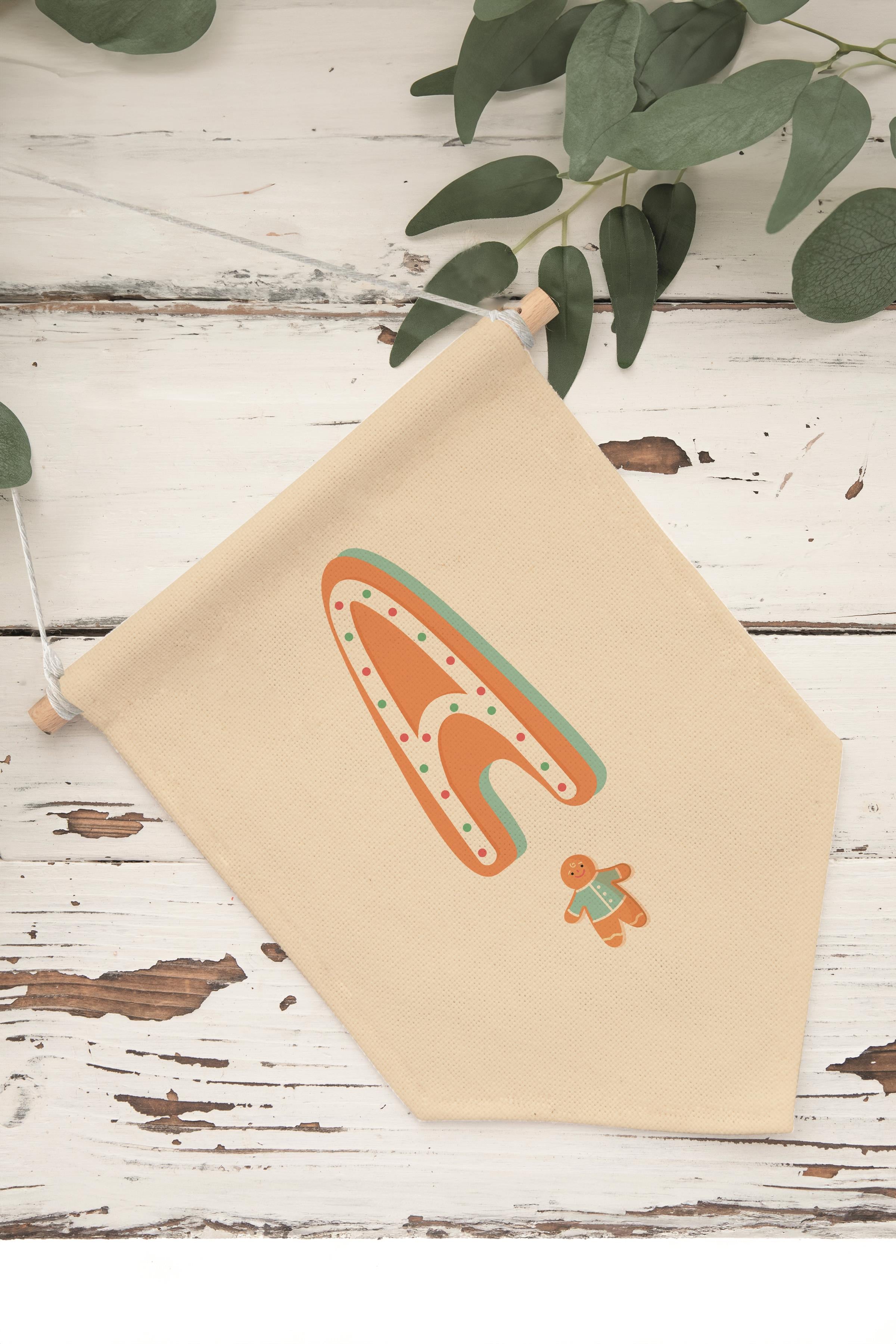 Çocuk Odası Dekor, Duvar Süsü, Ahşap Bebek Odası Dekor, Canvas Flama, Turuncu Kurabiye Desenli A Harfi