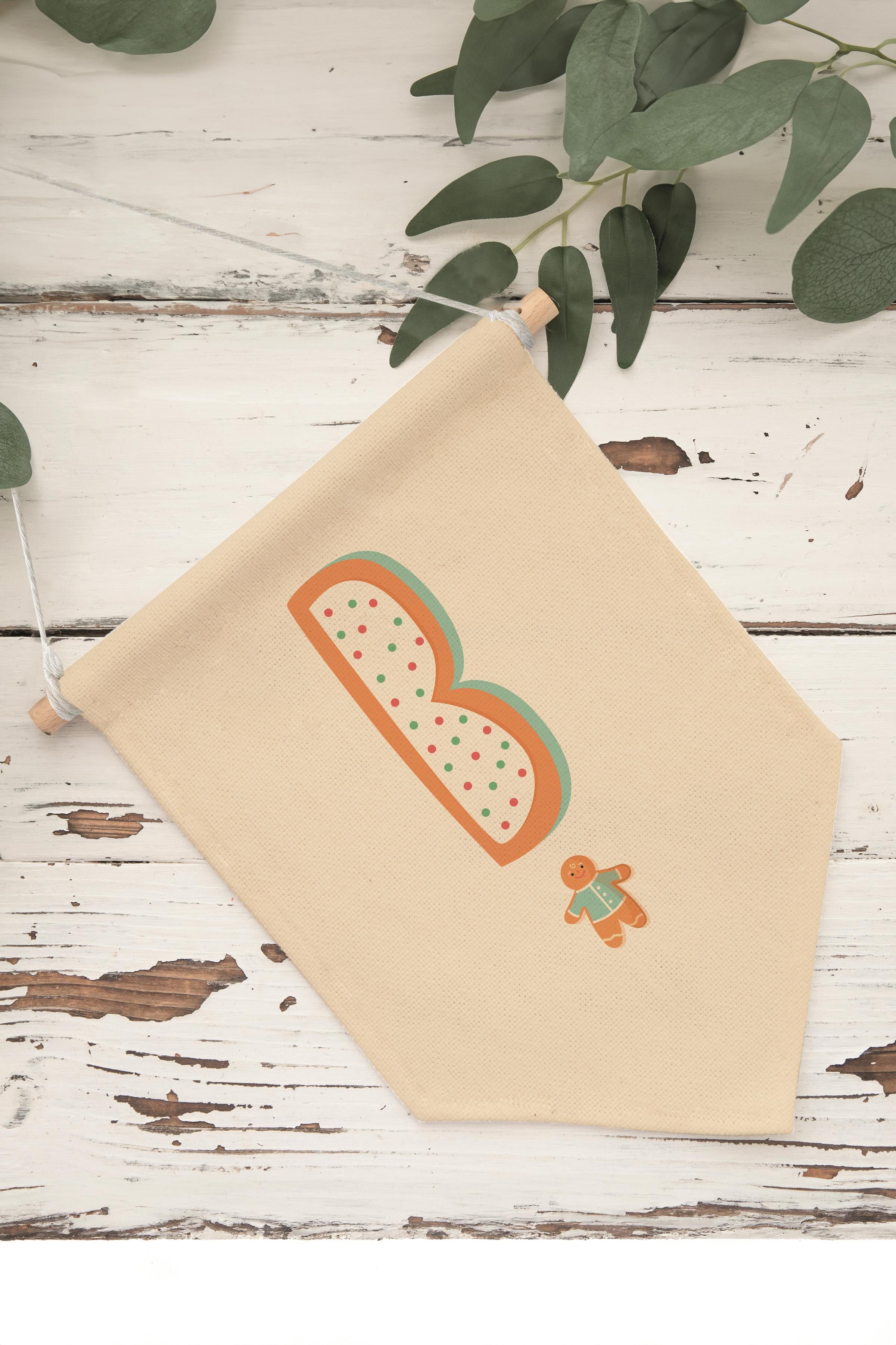 Çocuk Odası Dekor, Duvar Süsü, Ahşap Bebek Odası Dekor, Canvas Flama, Turuncu Kurabiye Desenli B Harfi