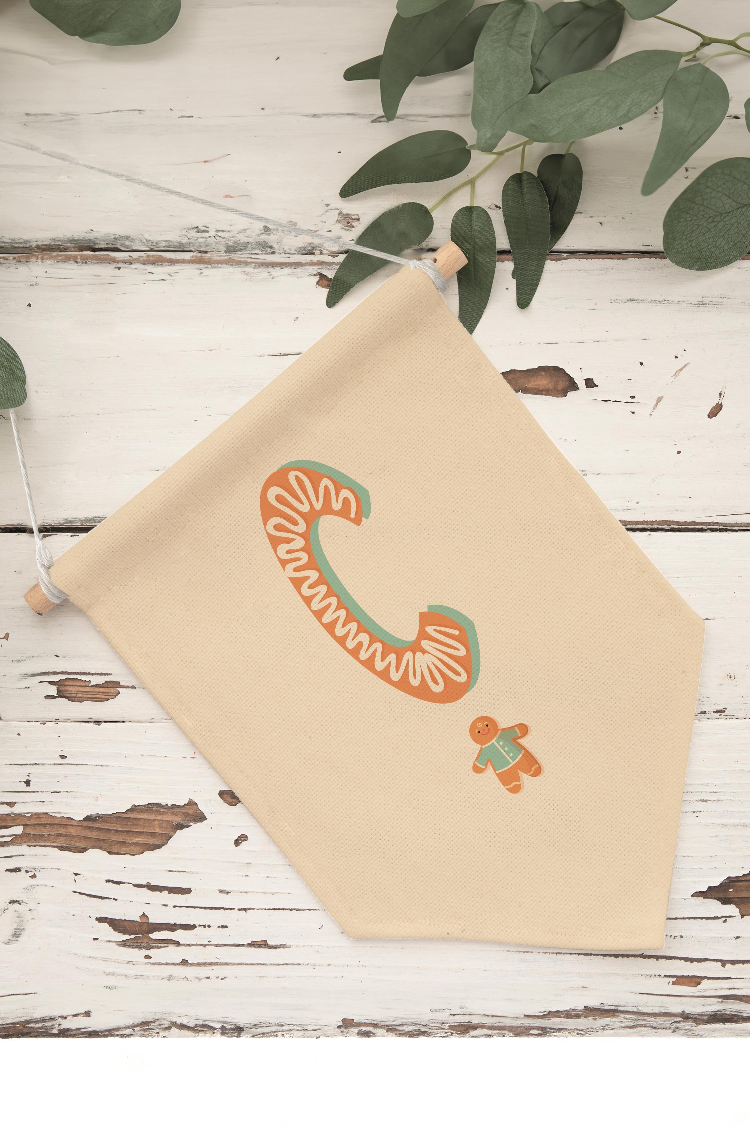 Çocuk Odası Dekor, Duvar Süsü, Ahşap Bebek Odası Dekor, Canvas Flama, Turuncu Kurabiye Desenli C Harfi