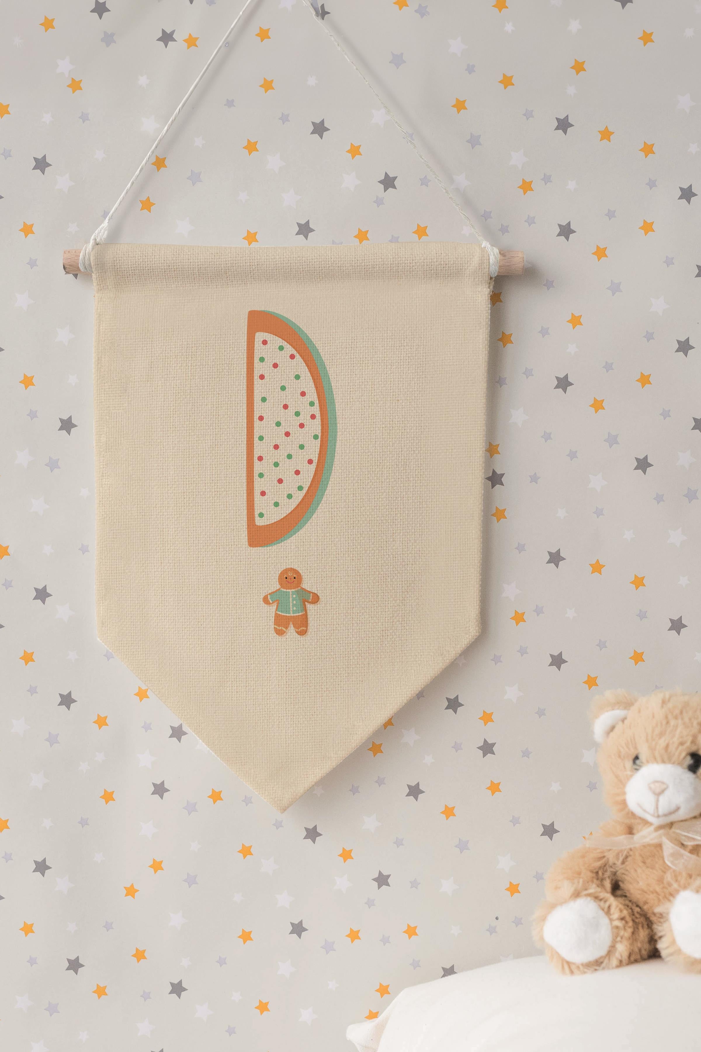 Çocuk Odası Dekor, Duvar Süsü, Ahşap Bebek Odası Dekor, Canvas Flama, Turuncu Kurabiye Desenli D Harfi