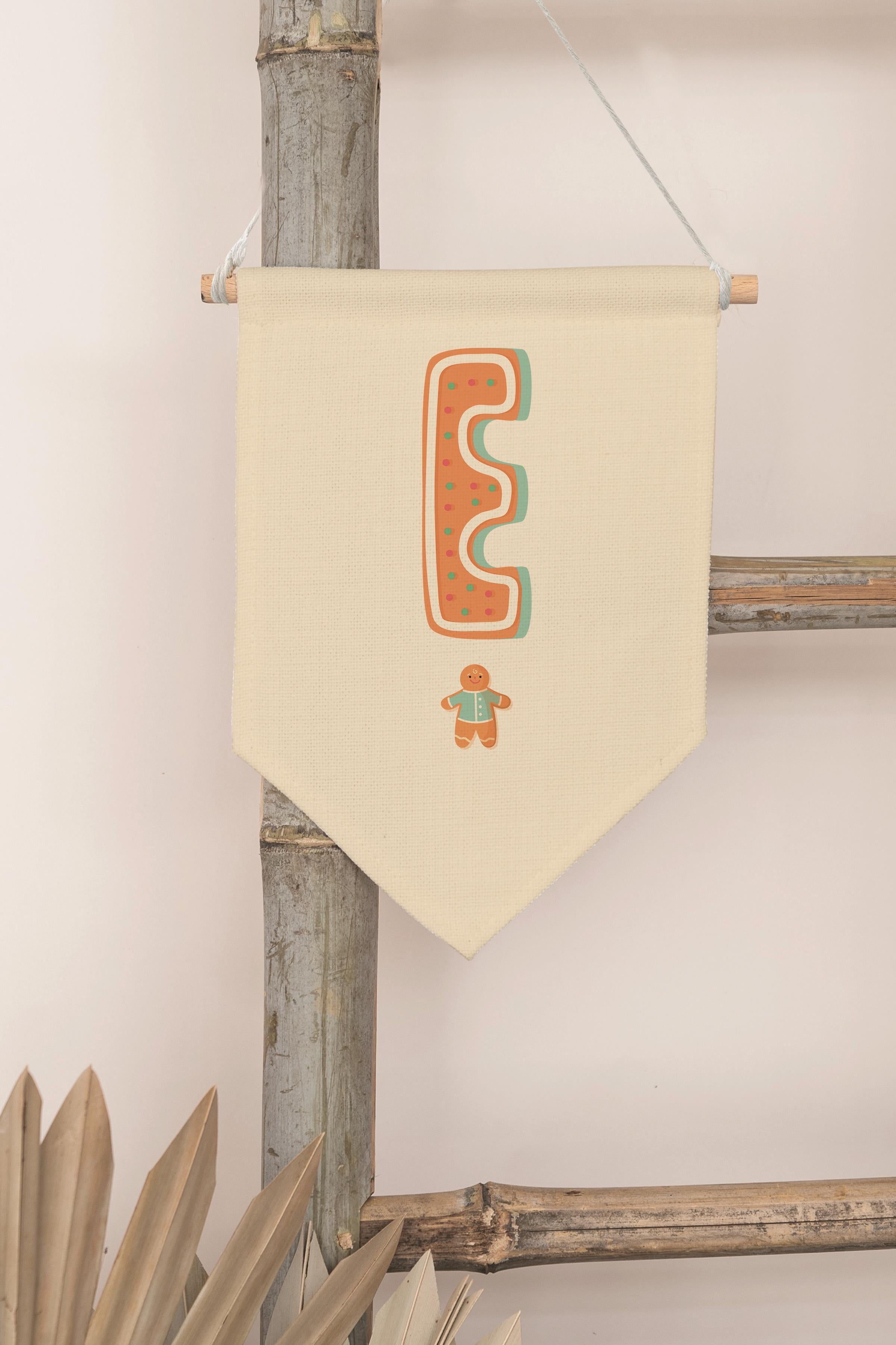 Çocuk Odası Dekor, Duvar Süsü, Ahşap Bebek Odası Dekor, Canvas Flama, Turuncu Kurabiye Desenli E Harfi