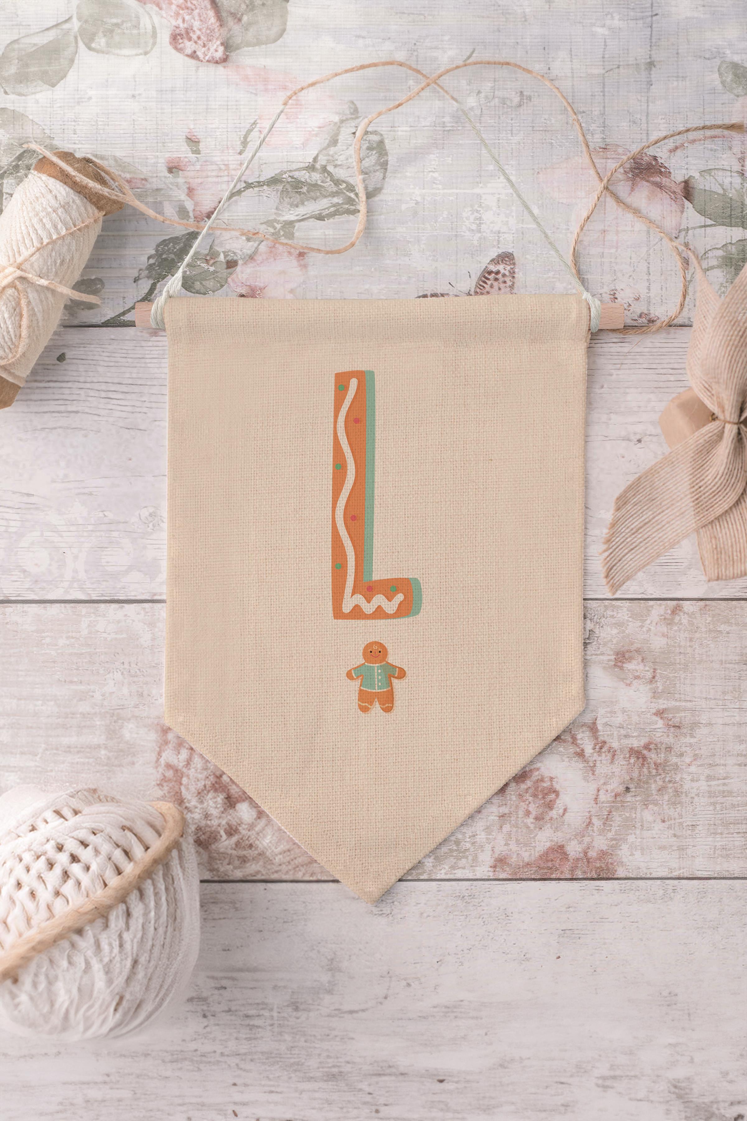 Çocuk Odası Dekor, Duvar Süsü, Ahşap Bebek Odası Dekor, Canvas Flama, Turuncu Kurabiye Desenli L Harfi