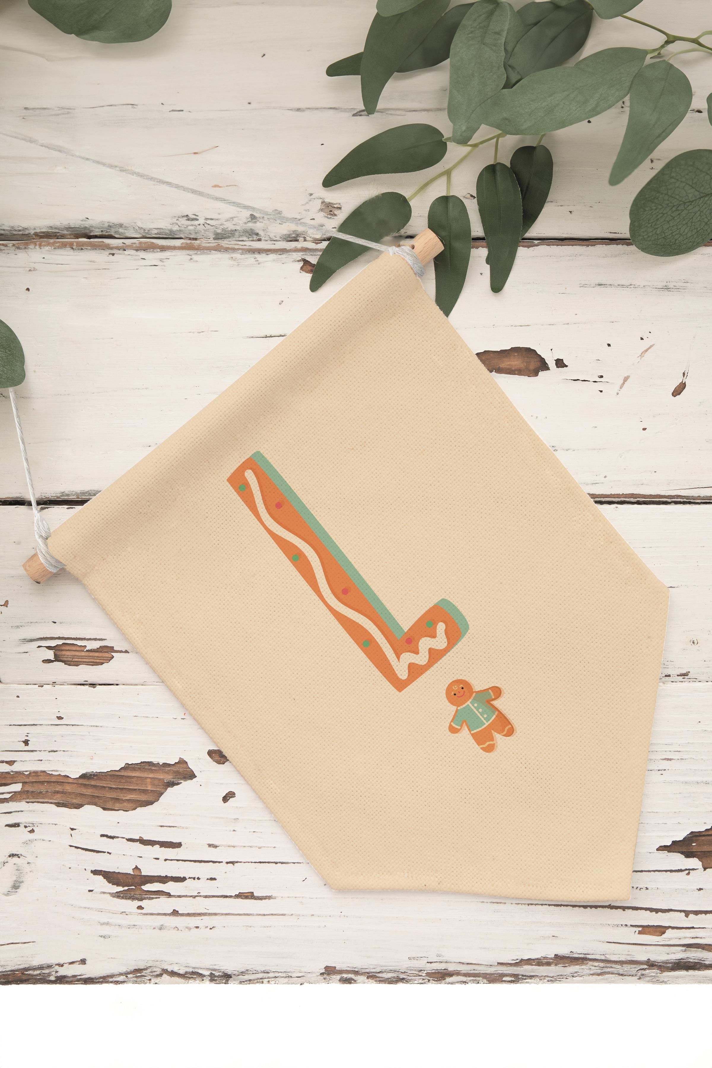 Çocuk Odası Dekor, Duvar Süsü, Ahşap Bebek Odası Dekor, Canvas Flama, Turuncu Kurabiye Desenli L Harfi