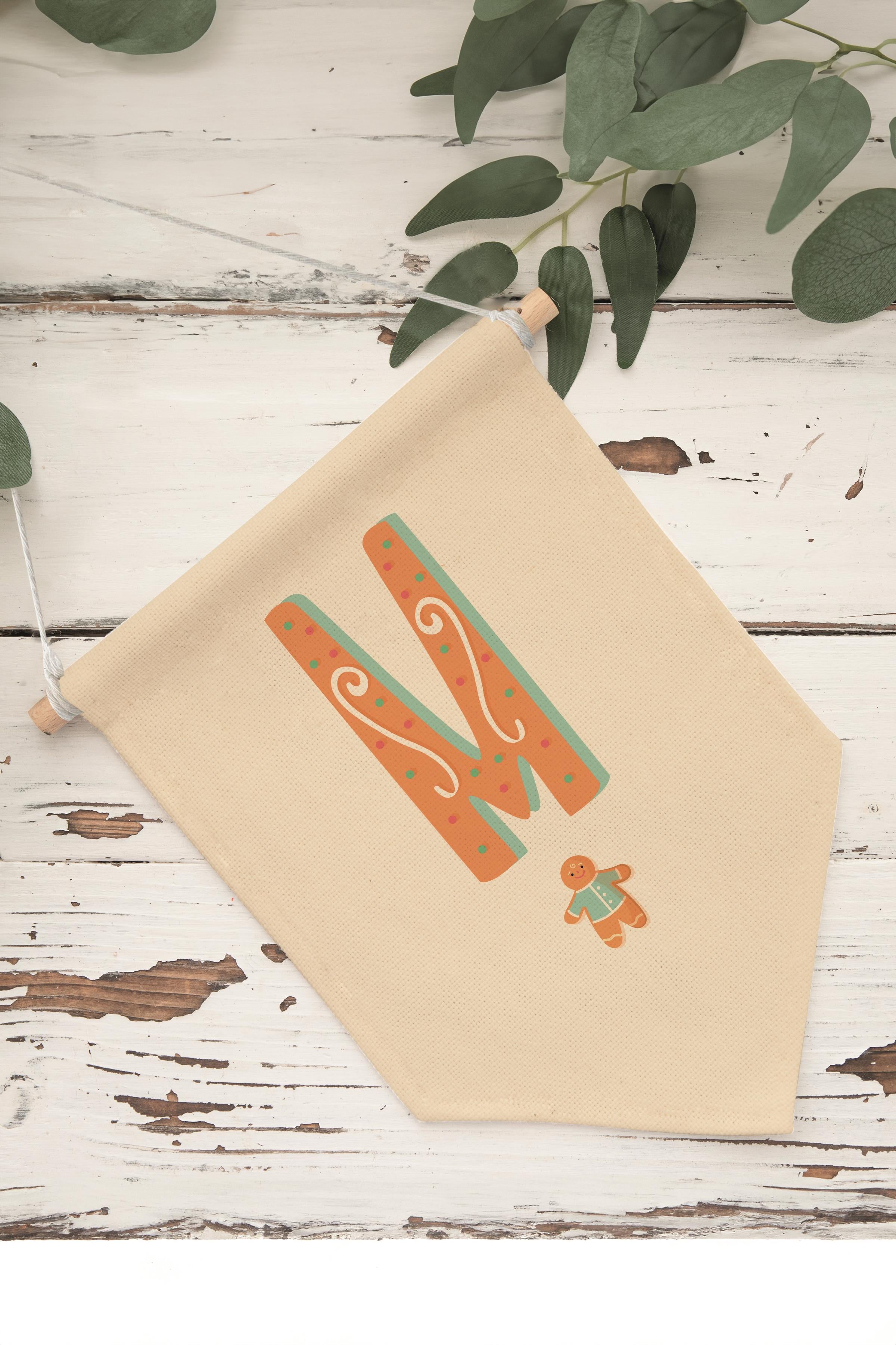 Çocuk Odası Dekor, Duvar Süsü, Ahşap Bebek Odası Dekor, Canvas Flama, Turuncu Kurabiye Desenli M Harfi