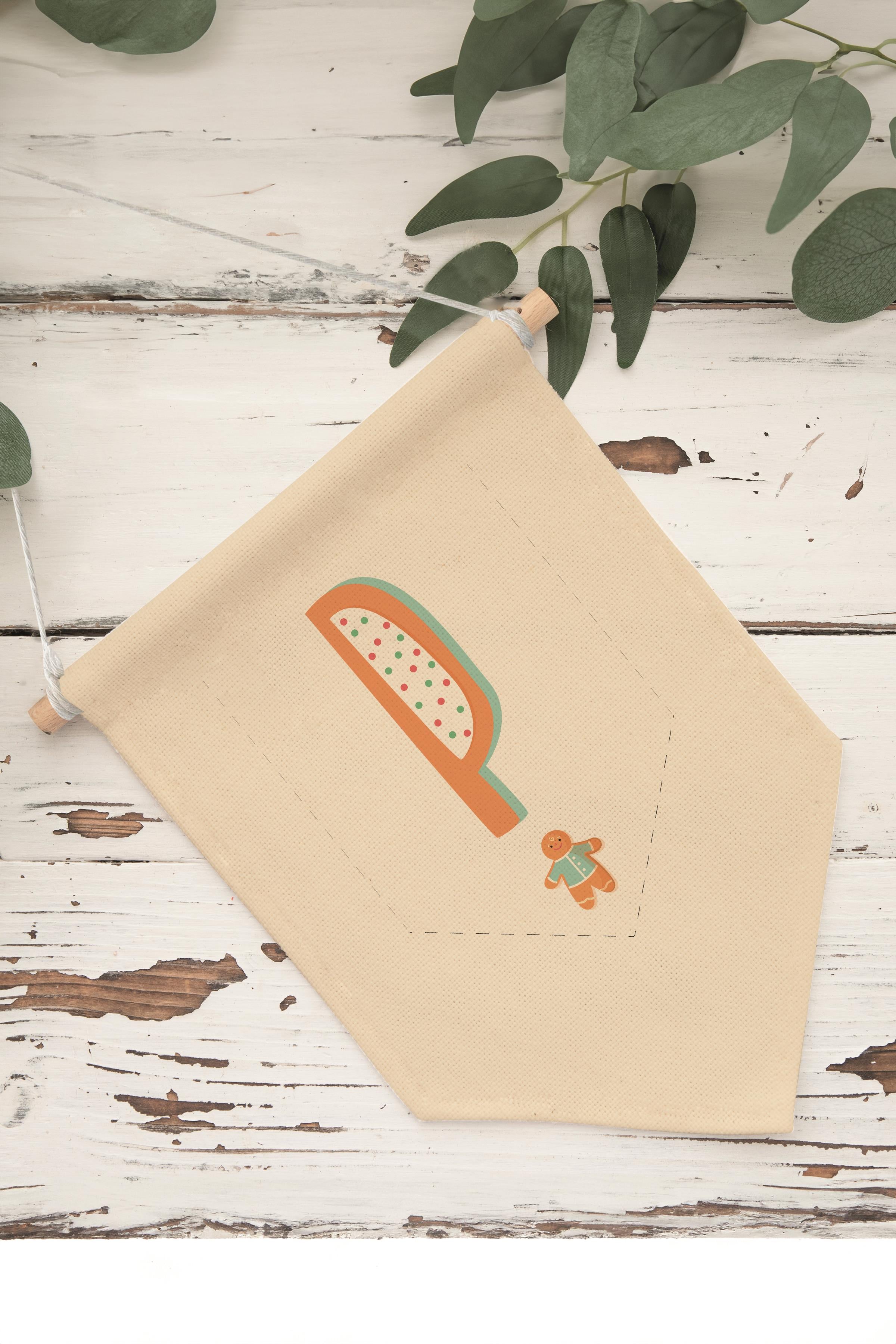 Çocuk Odası Dekor, Duvar Süsü, Ahşap Bebek Odası Dekor, Canvas Flama, Turuncu Kurabiye Desenli P Harfi