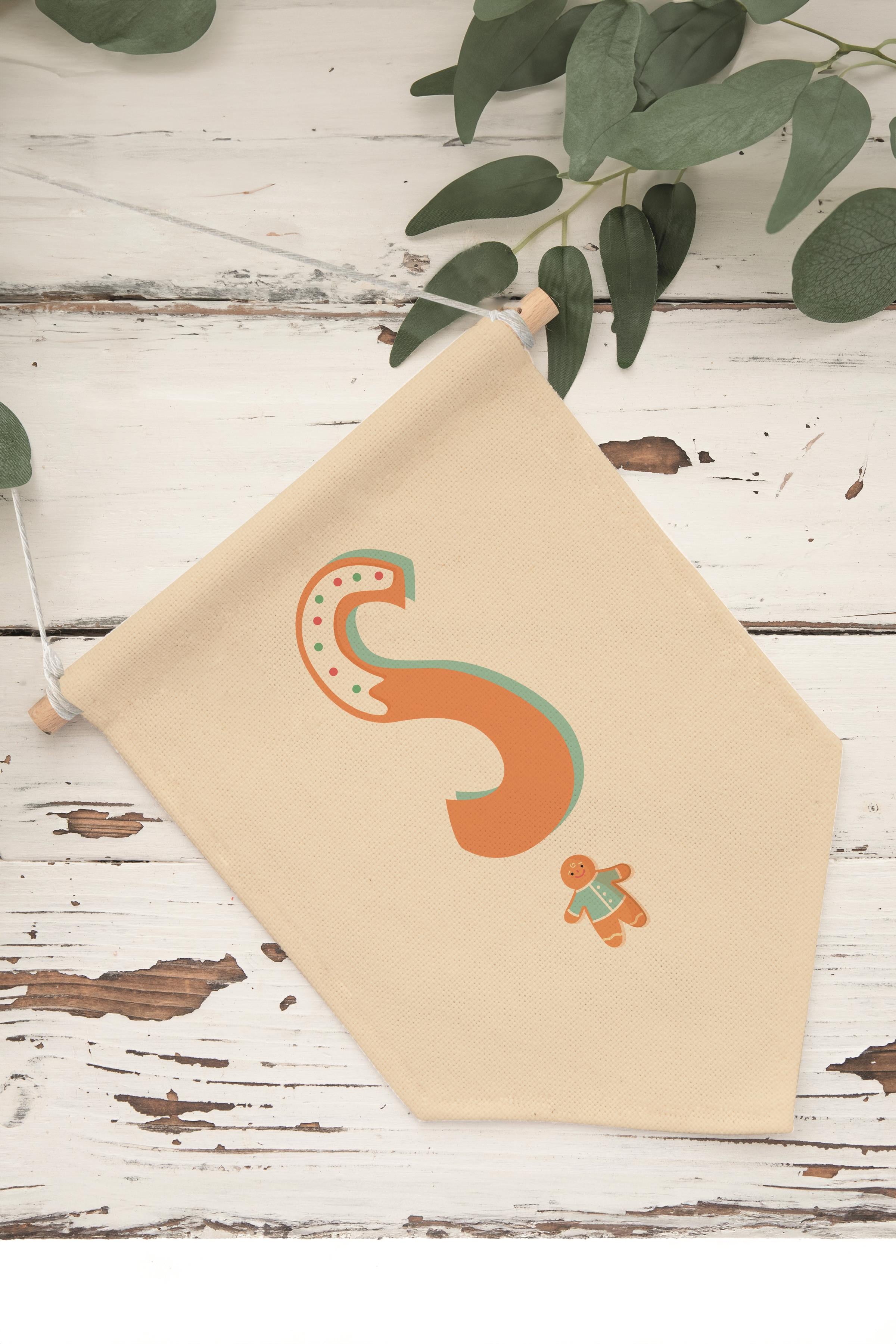 Çocuk Odası Dekor, Duvar Süsü, Ahşap Bebek Odası Dekor, Canvas Flama, Turuncu Kurabiye Desenli S Harfi