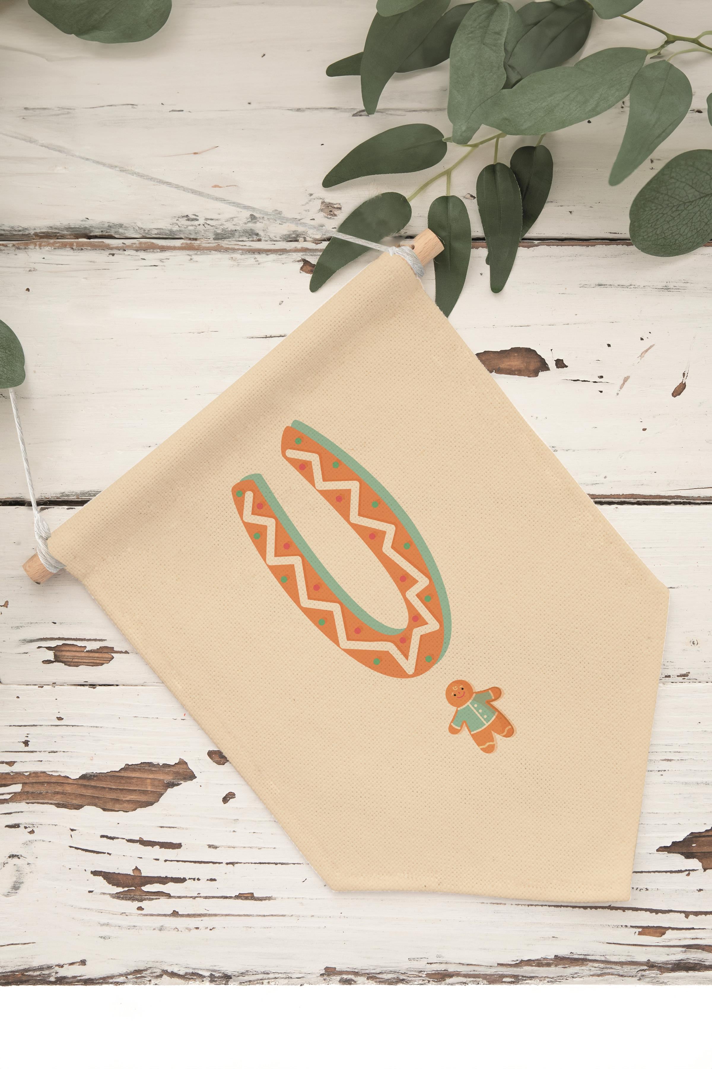 Çocuk Odası Dekor, Duvar Süsü, Ahşap Bebek Odası Dekor, Canvas Flama, Turuncu Kurabiye Desenli U Harfi