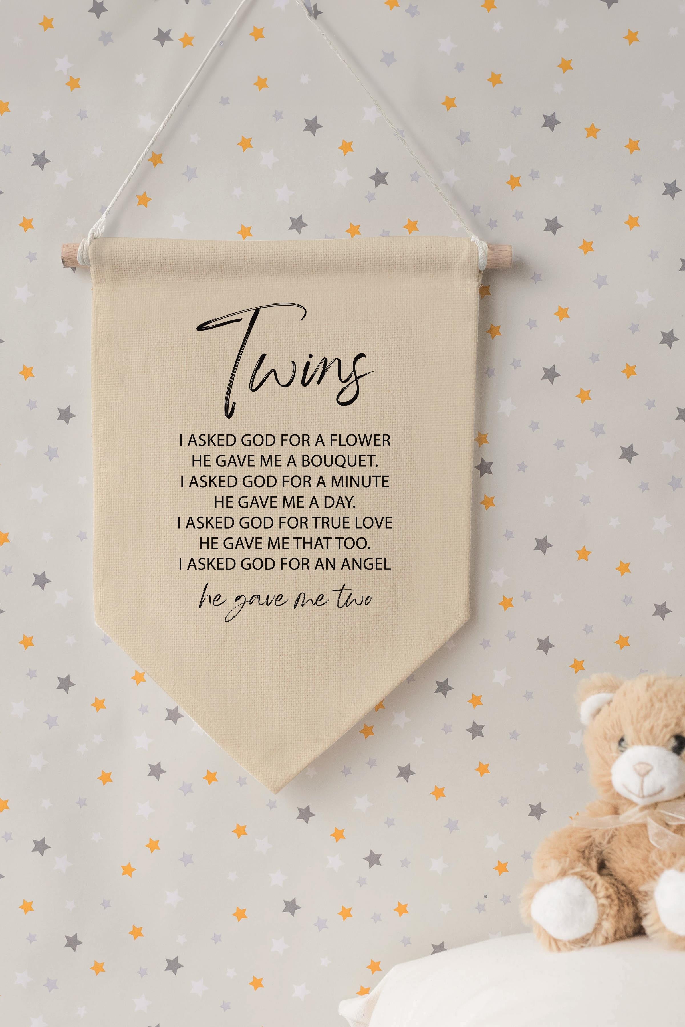 Çocuk Odası Dekor, Duvar Süsü, Ahşap Bebek Odası Dekor, Canvas Flama, Twins - Siyah Beyaz