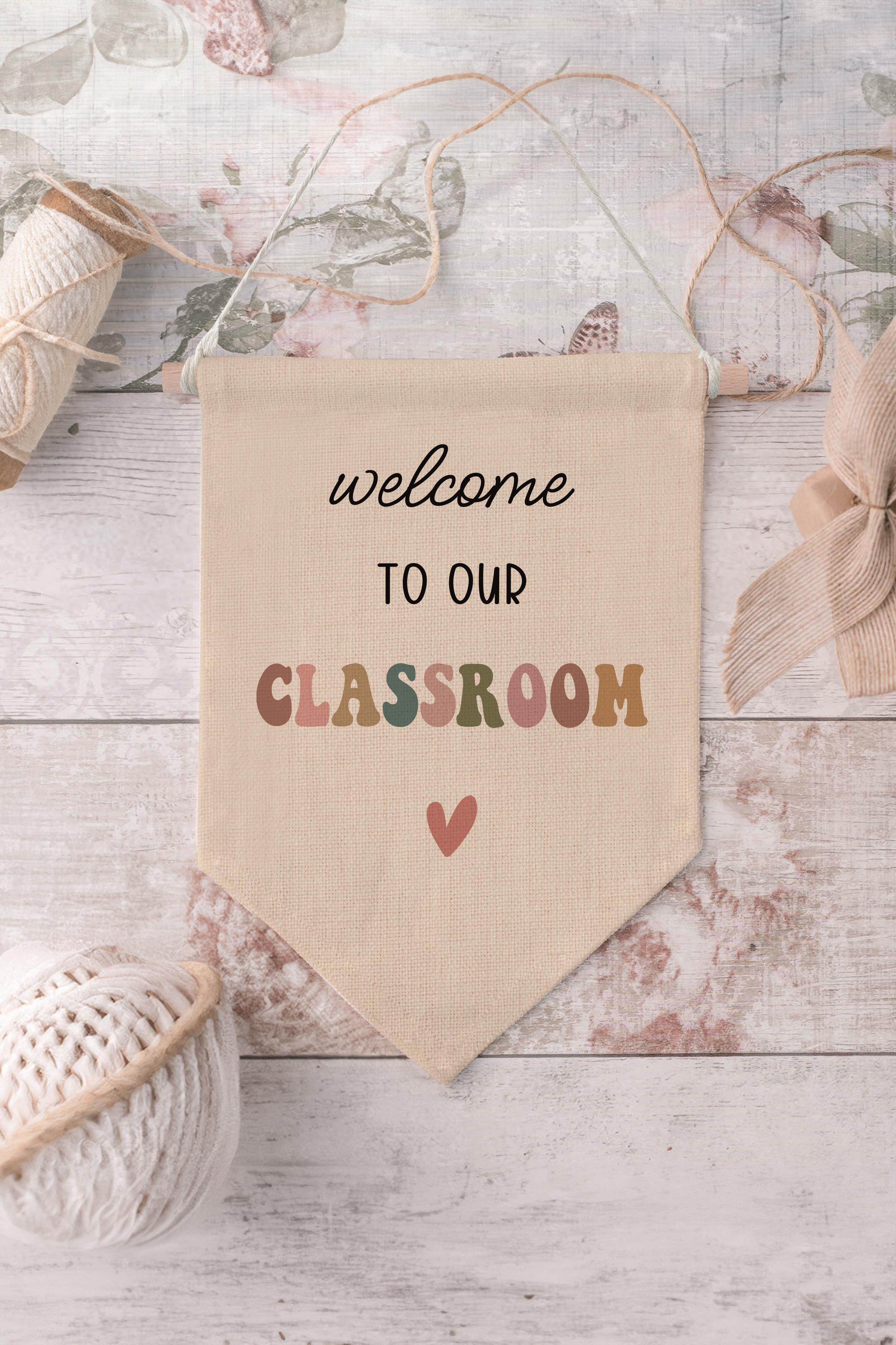 Çocuk Odası Dekor, Duvar Süsü, Ahşap Bebek Odası Dekor, Canvas Flama, Welcome to Our Classroom