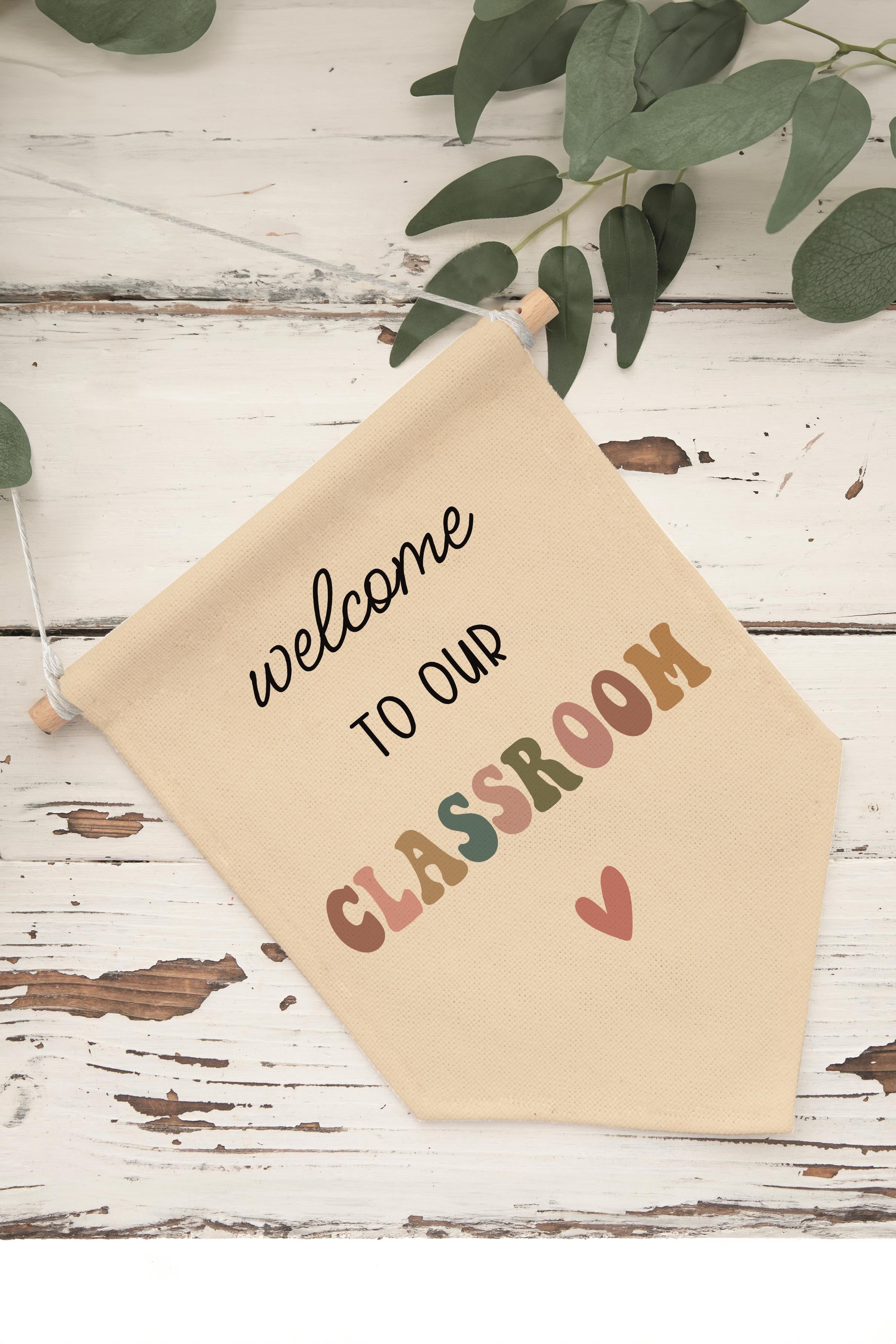 Çocuk Odası Dekor, Duvar Süsü, Ahşap Bebek Odası Dekor, Canvas Flama, Welcome to Our Classroom