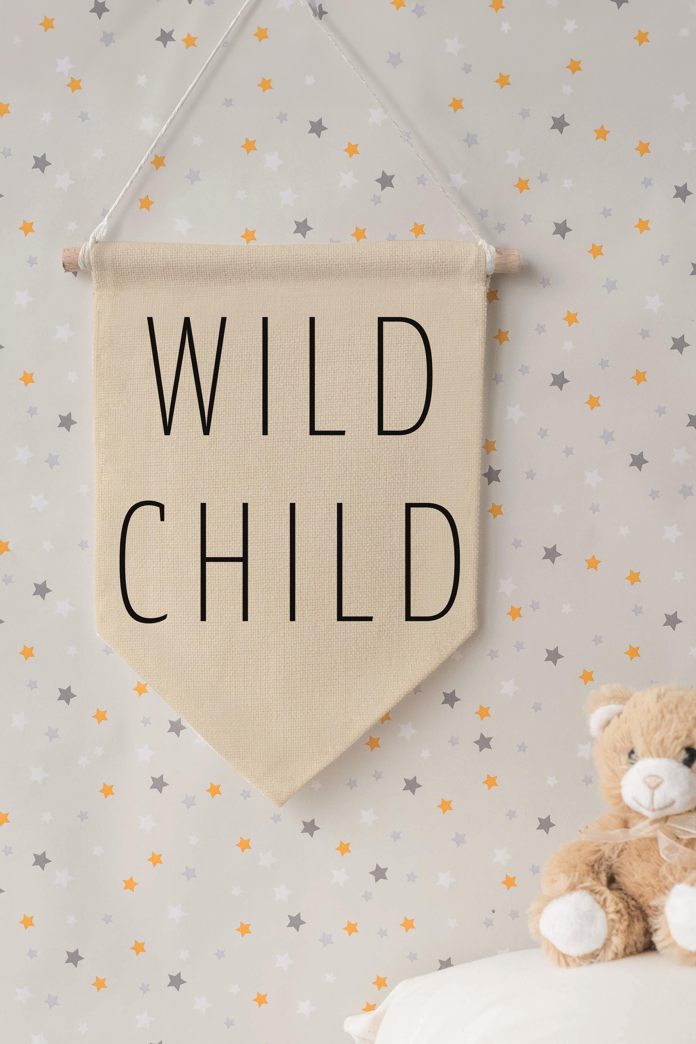Çocuk Odası Dekor, Duvar Süsü, Ahşap Bebek Odası Dekor, Canvas Flama, Whild Child - Siyah