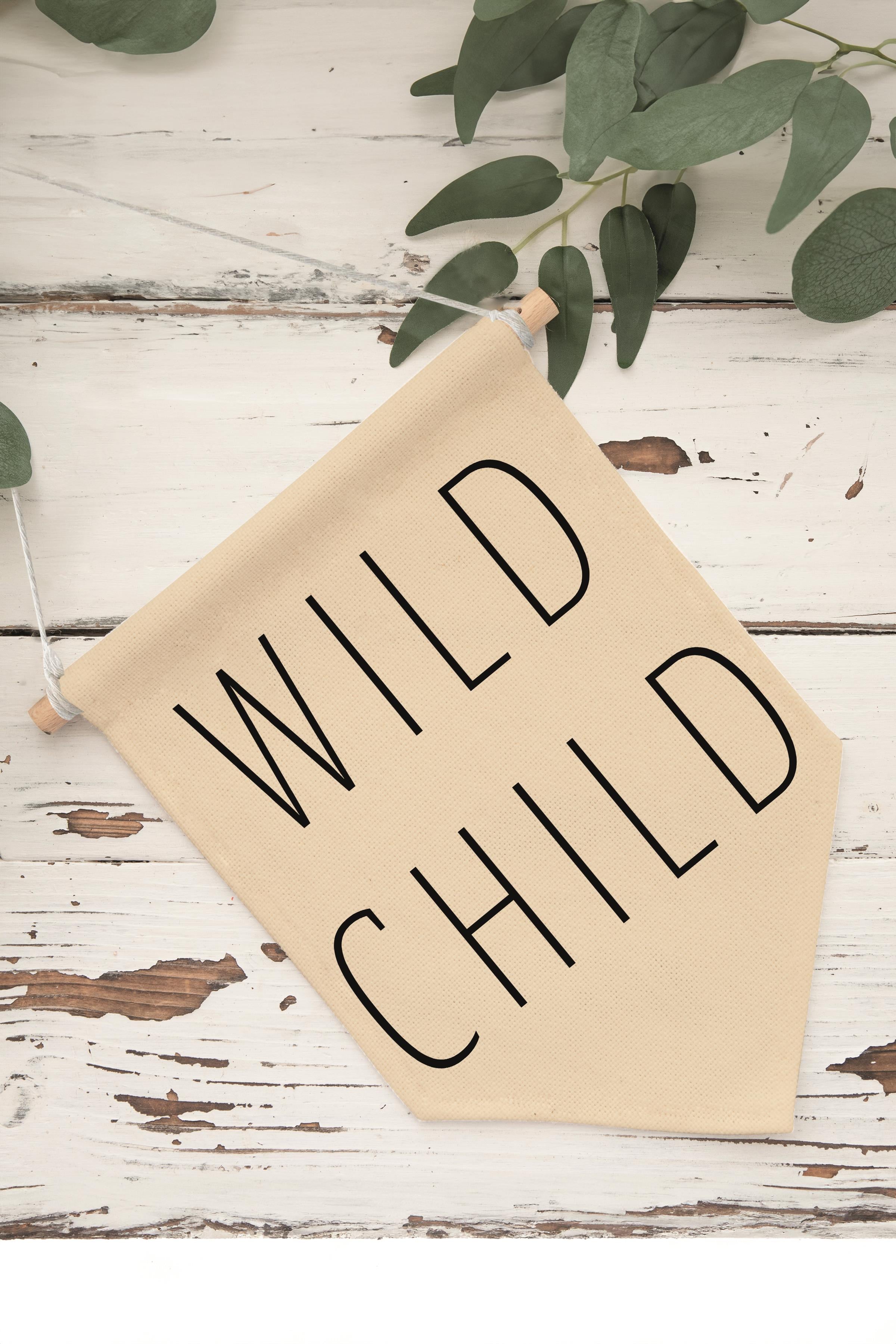 Çocuk Odası Dekor, Duvar Süsü, Ahşap Bebek Odası Dekor, Canvas Flama, Whild Child - Siyah
