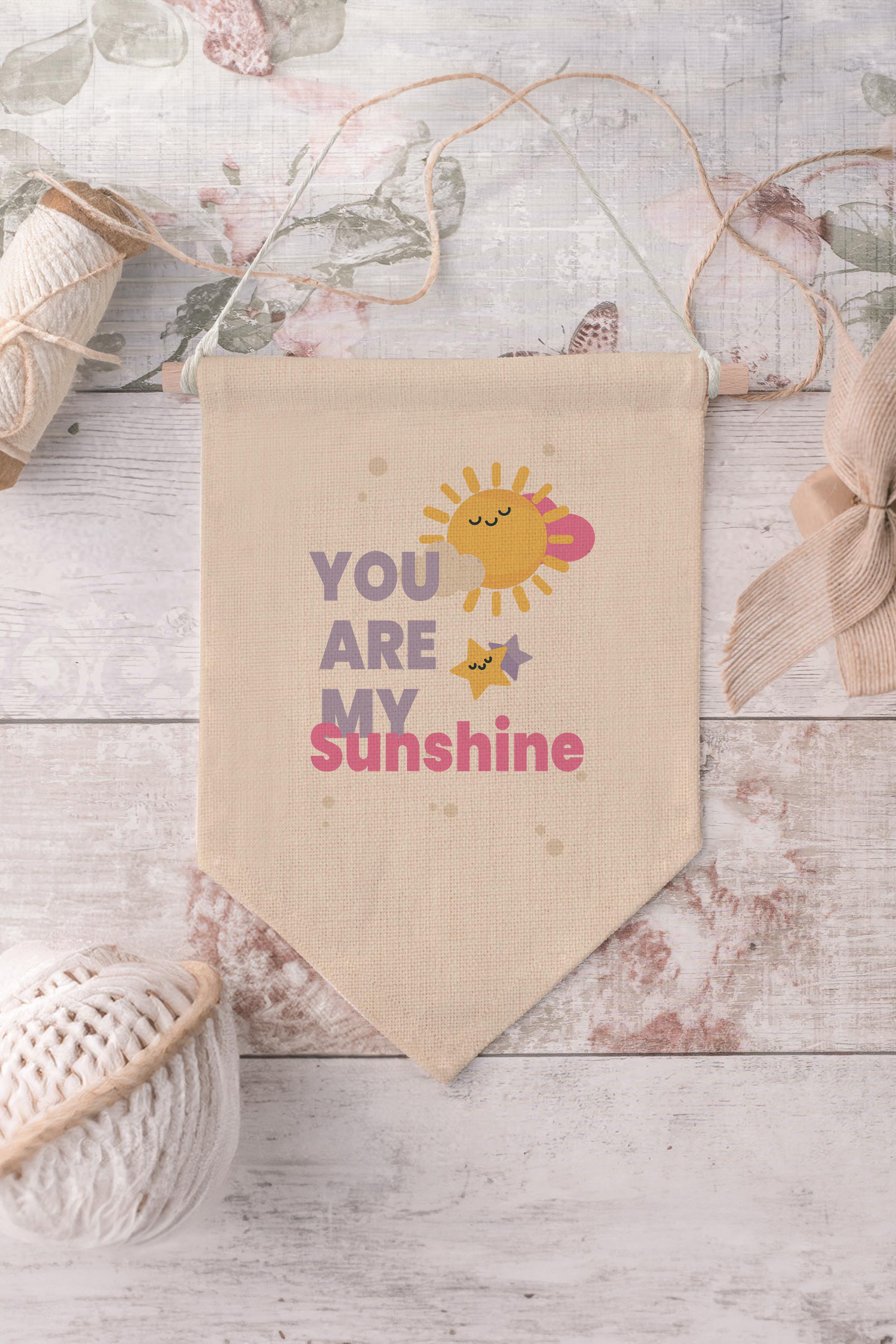 Çocuk Odası Dekor, Duvar Süsü, Ahşap Bebek Odası Dekor, Canvas Flama, You are My Sunshine - Renkli