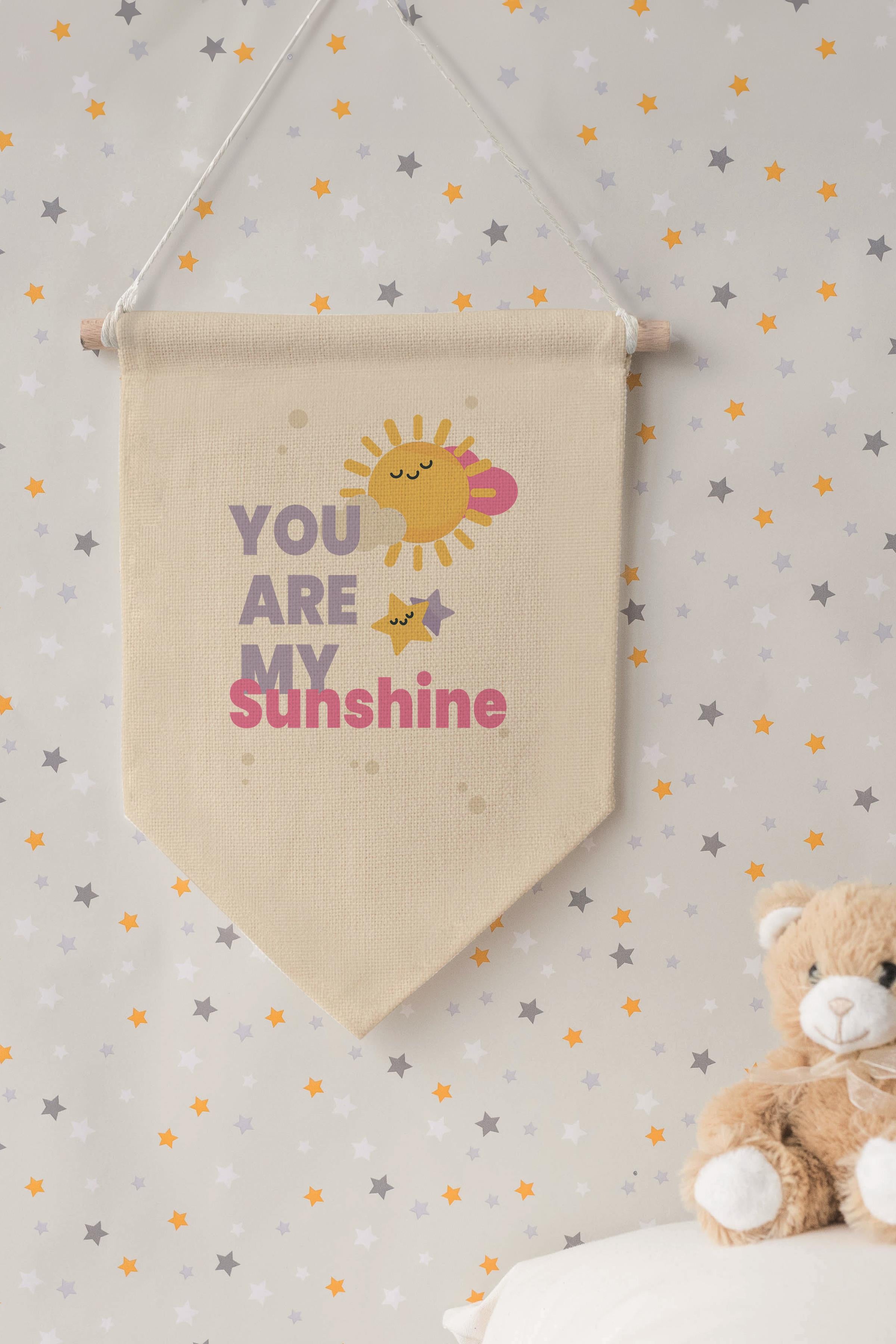 Çocuk Odası Dekor, Duvar Süsü, Ahşap Bebek Odası Dekor, Canvas Flama, You are My Sunshine - Renkli