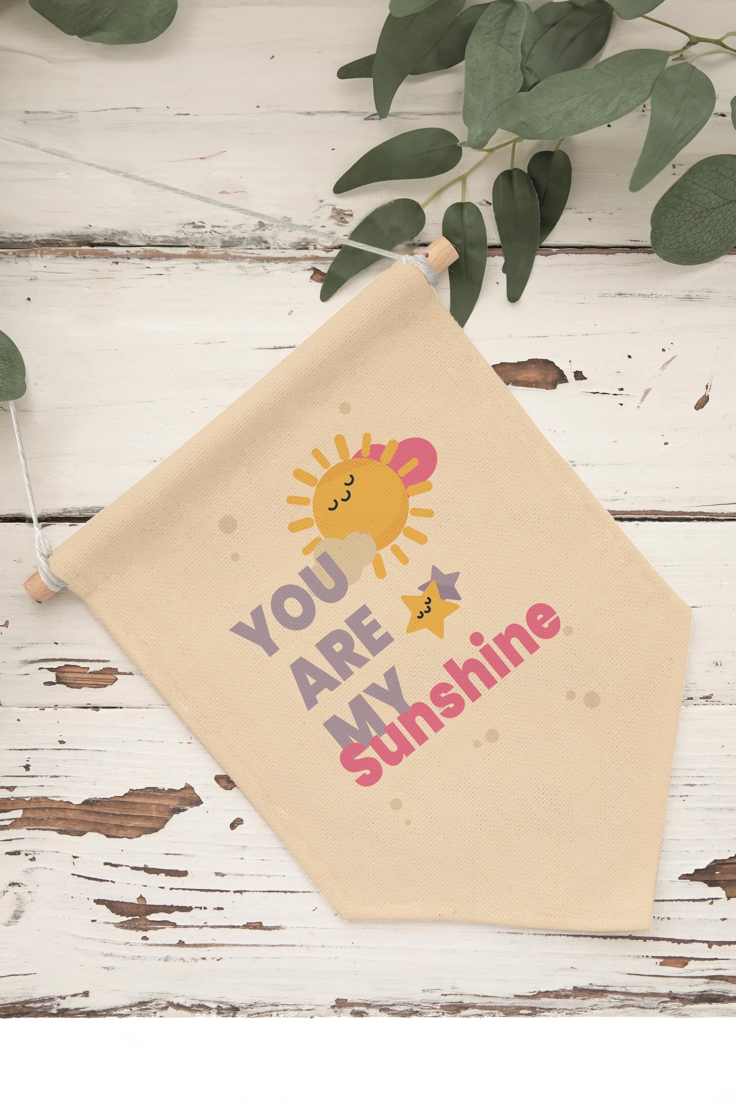 Çocuk Odası Dekor, Duvar Süsü, Ahşap Bebek Odası Dekor, Canvas Flama, You are My Sunshine - Renkli