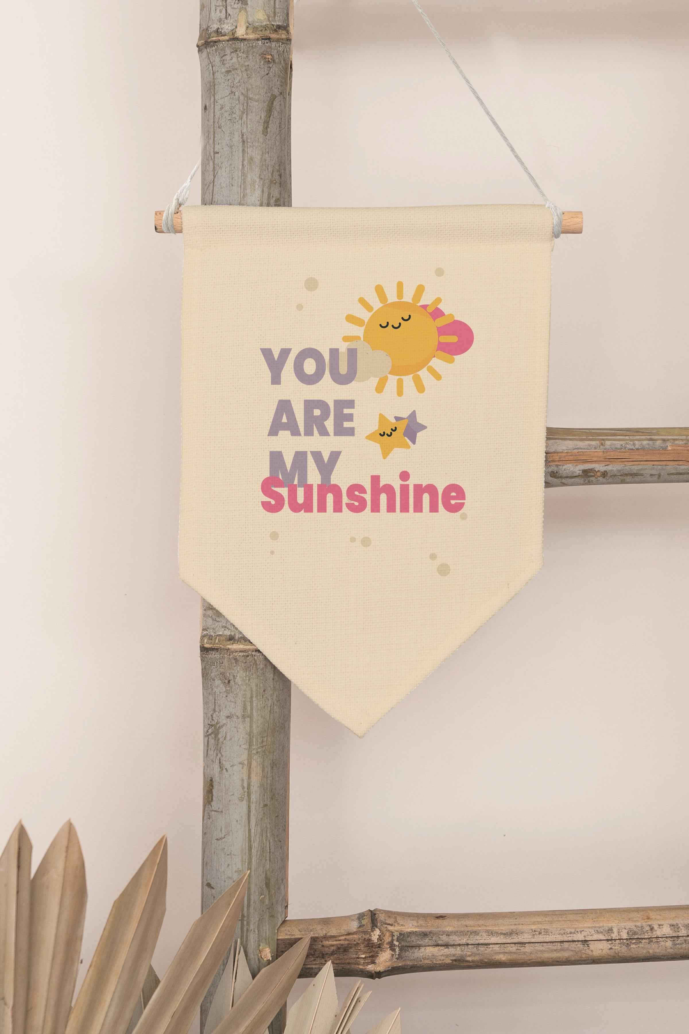 Çocuk Odası Dekor, Duvar Süsü, Ahşap Bebek Odası Dekor, Canvas Flama, You are My Sunshine - Renkli