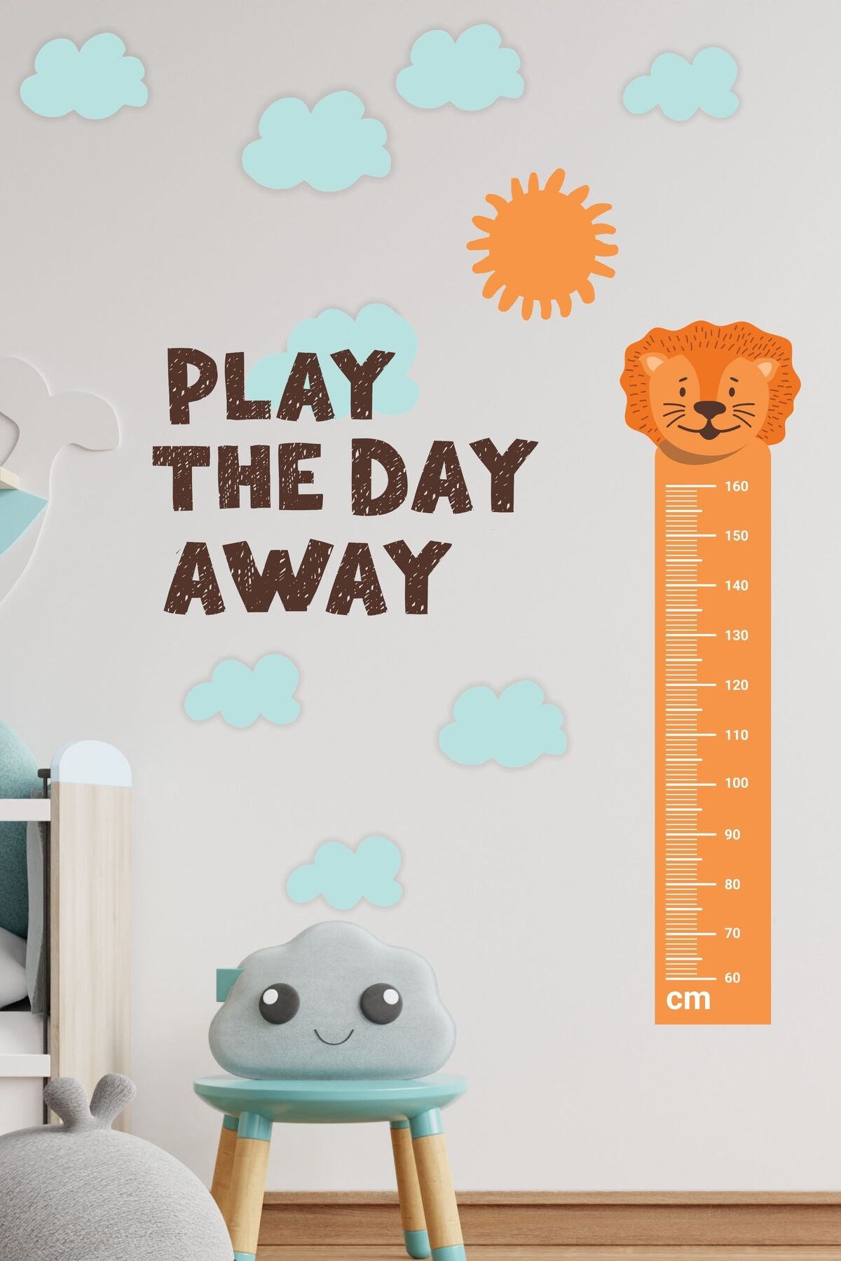 Çocuk Odası Sticker Seti, Bulutlu Kapı Kenarı Boy Cetveli Duvar Dekoru, Çocuk Odası Duvar Stickerı