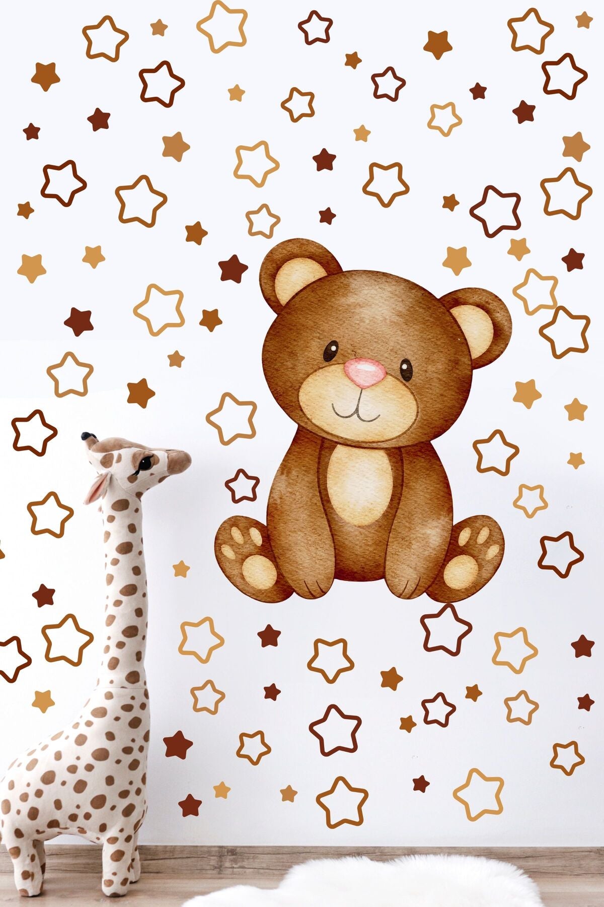Çocuk Odası Sticker Seti, Kahverengi Ayı Temalı Oda Dekoru, Çocuk ve Bebek Odası Duvar Stickerı