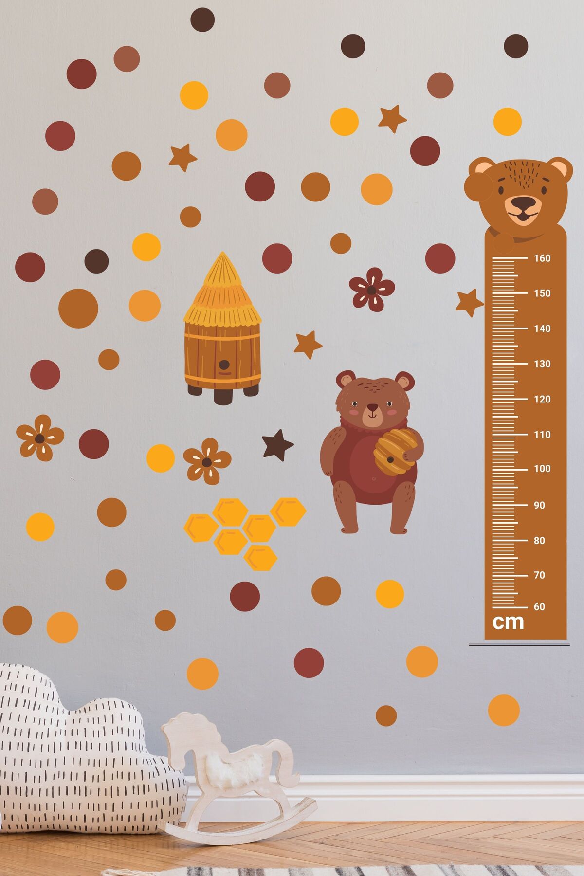 Çocuk Odası Sticker Seti, Kahverengi Kapı için Boy Cetveli Duvar Dekoru, Çocuk Odası Duvar Stickerı