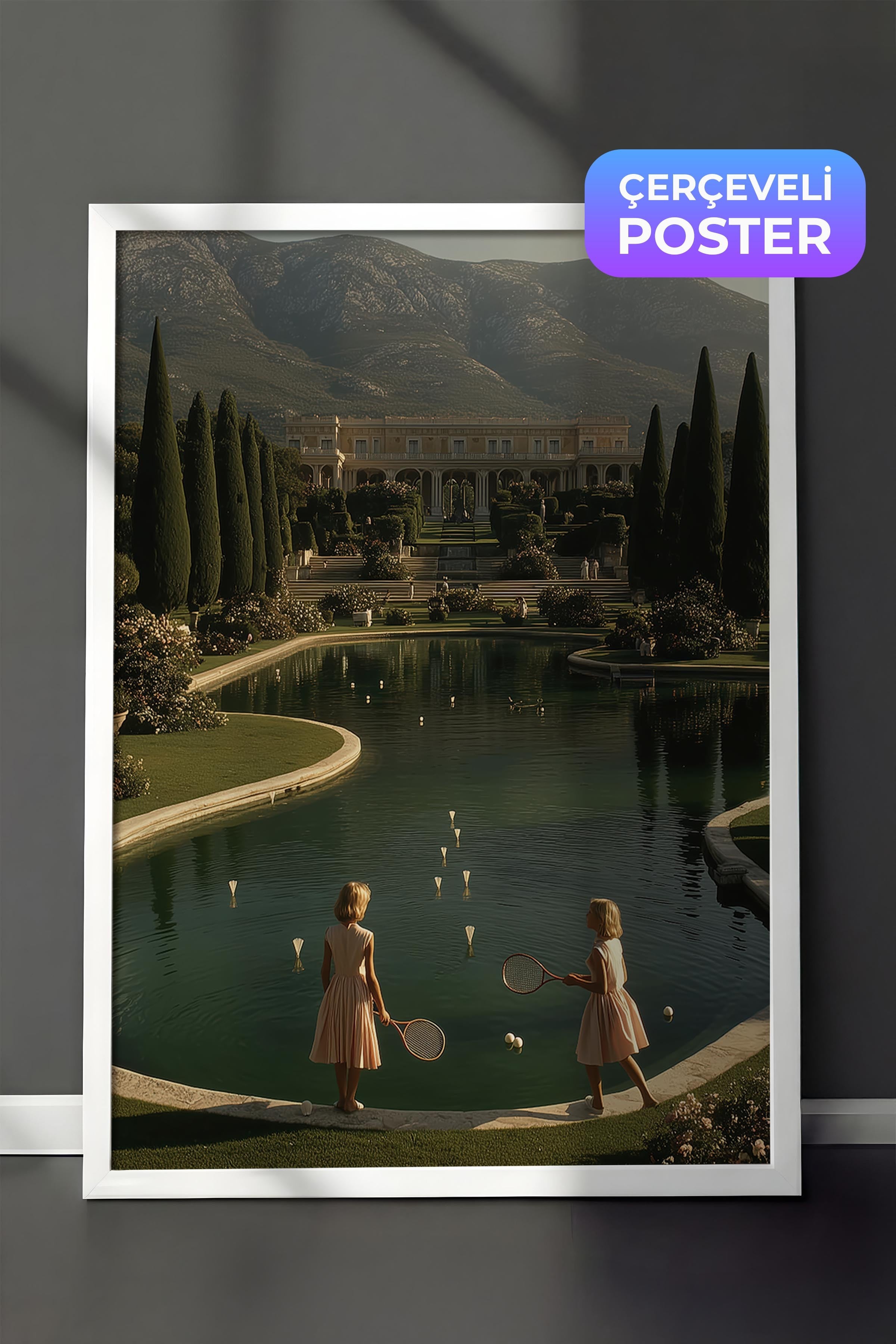Çocuklar ve Tenis Posteri, Beyaz Çerçeveli Poster, Old Money Serisi, NO:113250