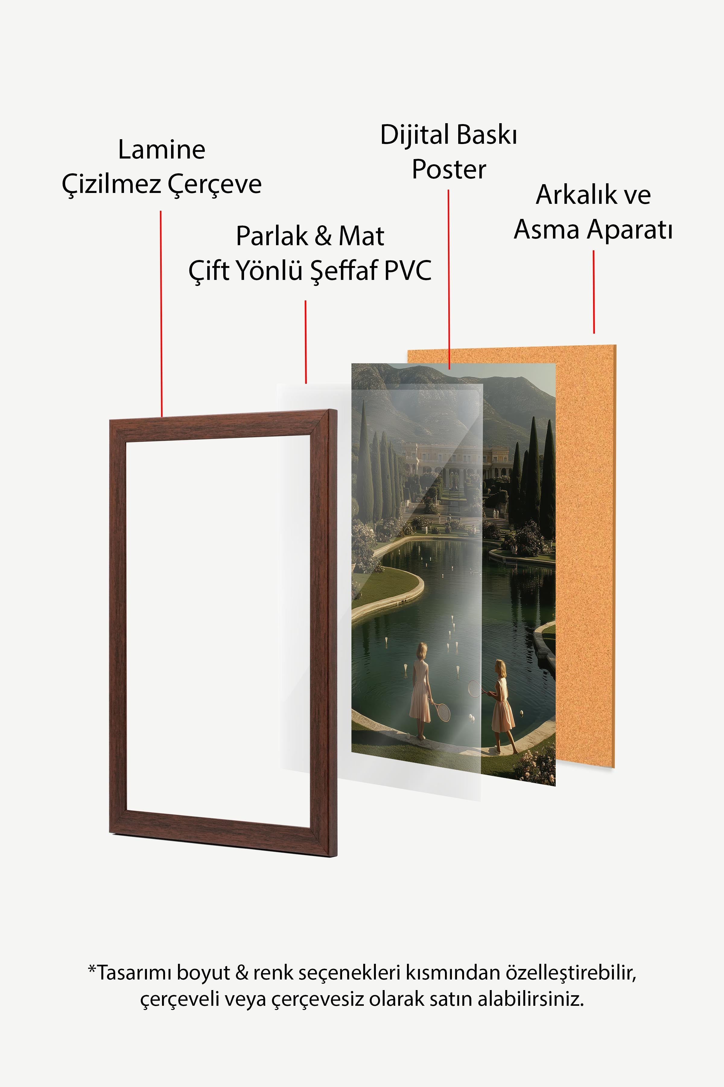 Çocuklar ve Tenis Posteri, Kahverengi Çerçeveli Poster, Old Money Serisi, NO:113250