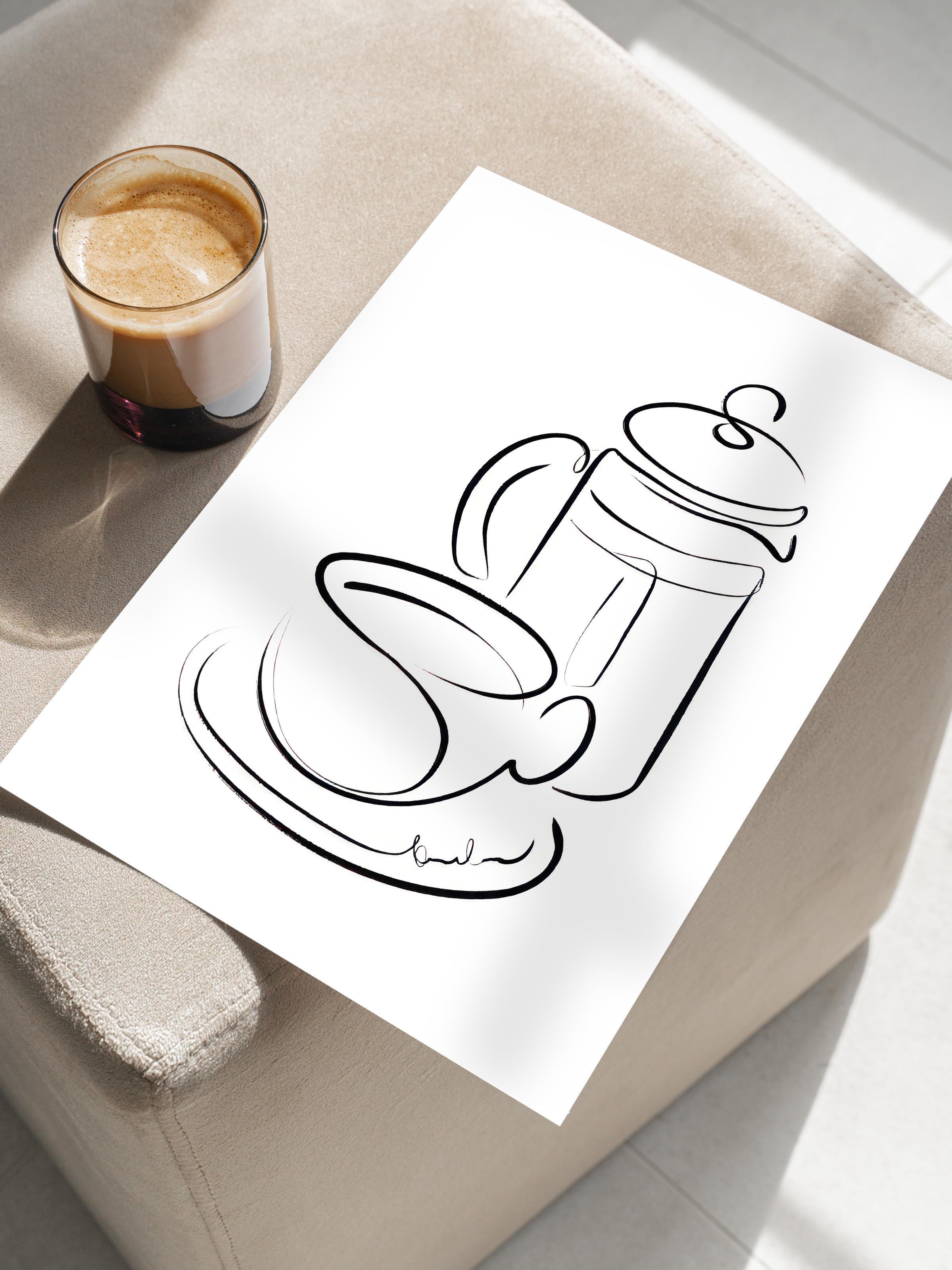 Coffee Line Art Poster, Çerçevesiz Duvar Posteri, Dikey Duvar Tablosu Comfort Serisi NO:108559