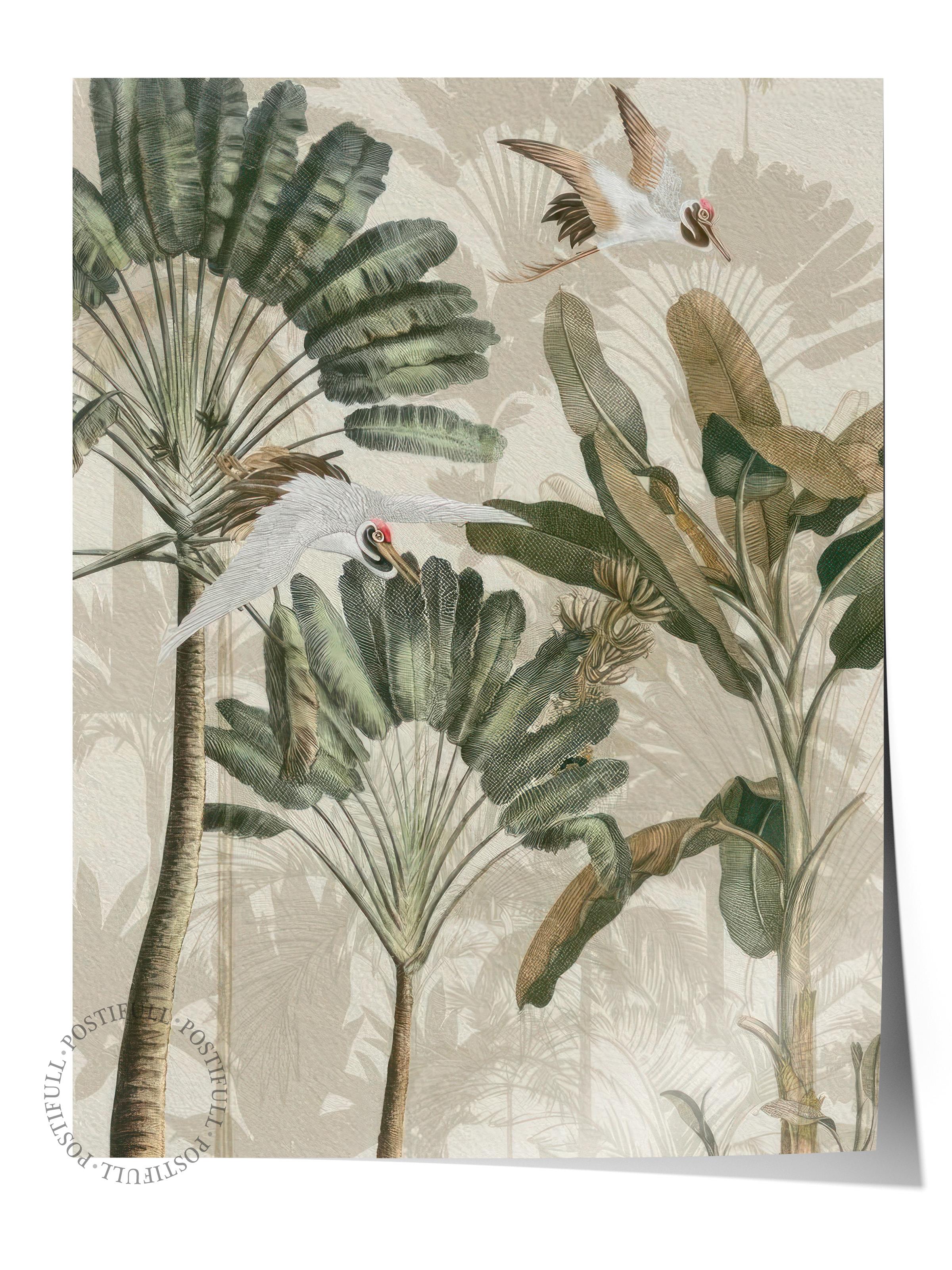 Cranes in the Rainforest Poster, Dikey Duvar Tablosu Comfort Serisi NO:108499