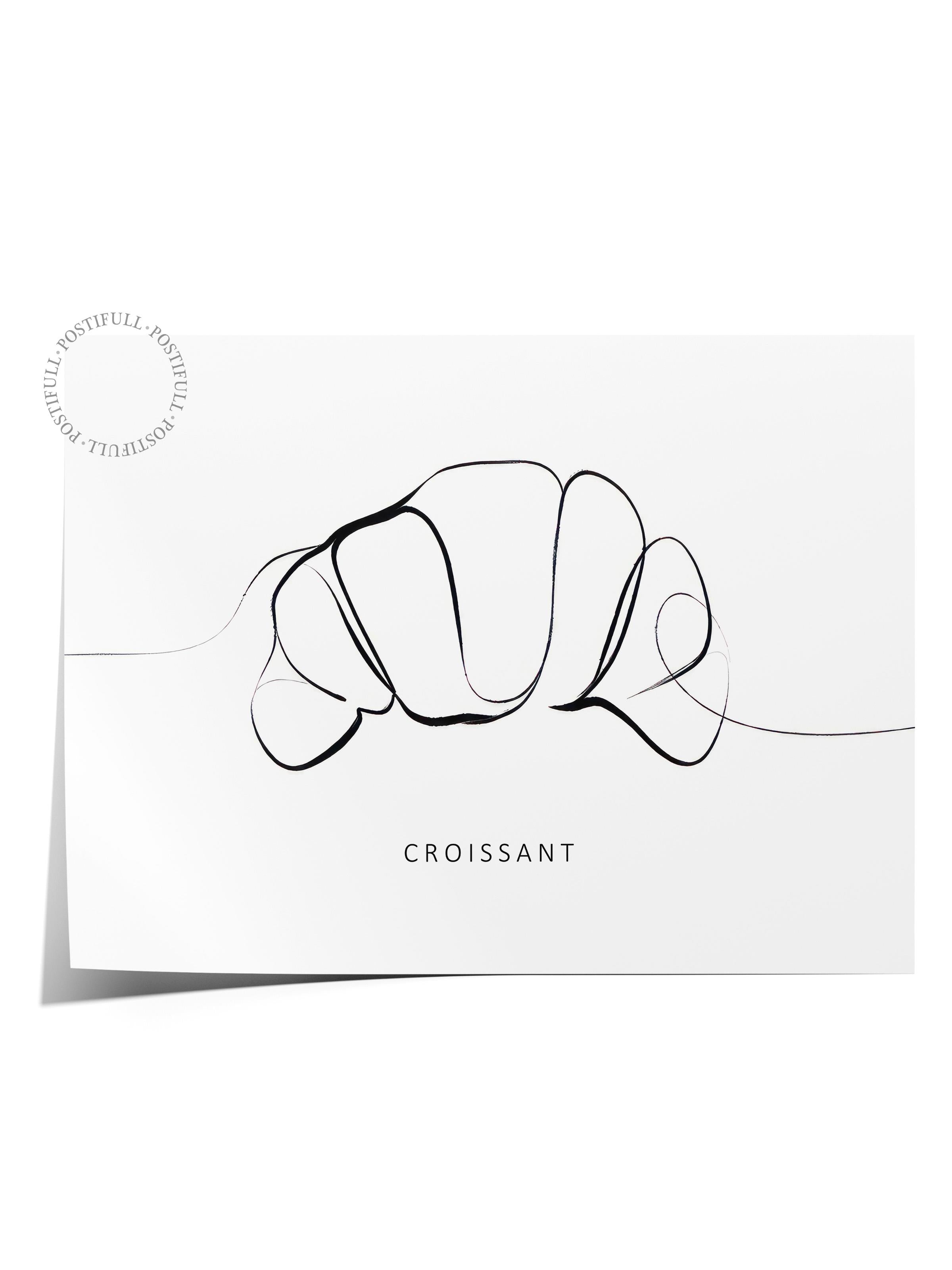 Croissant Line Art Poster, Çerçevesiz Duvar Posteri, Yatay Duvar Tablosu Comfort Serisi NO:108558