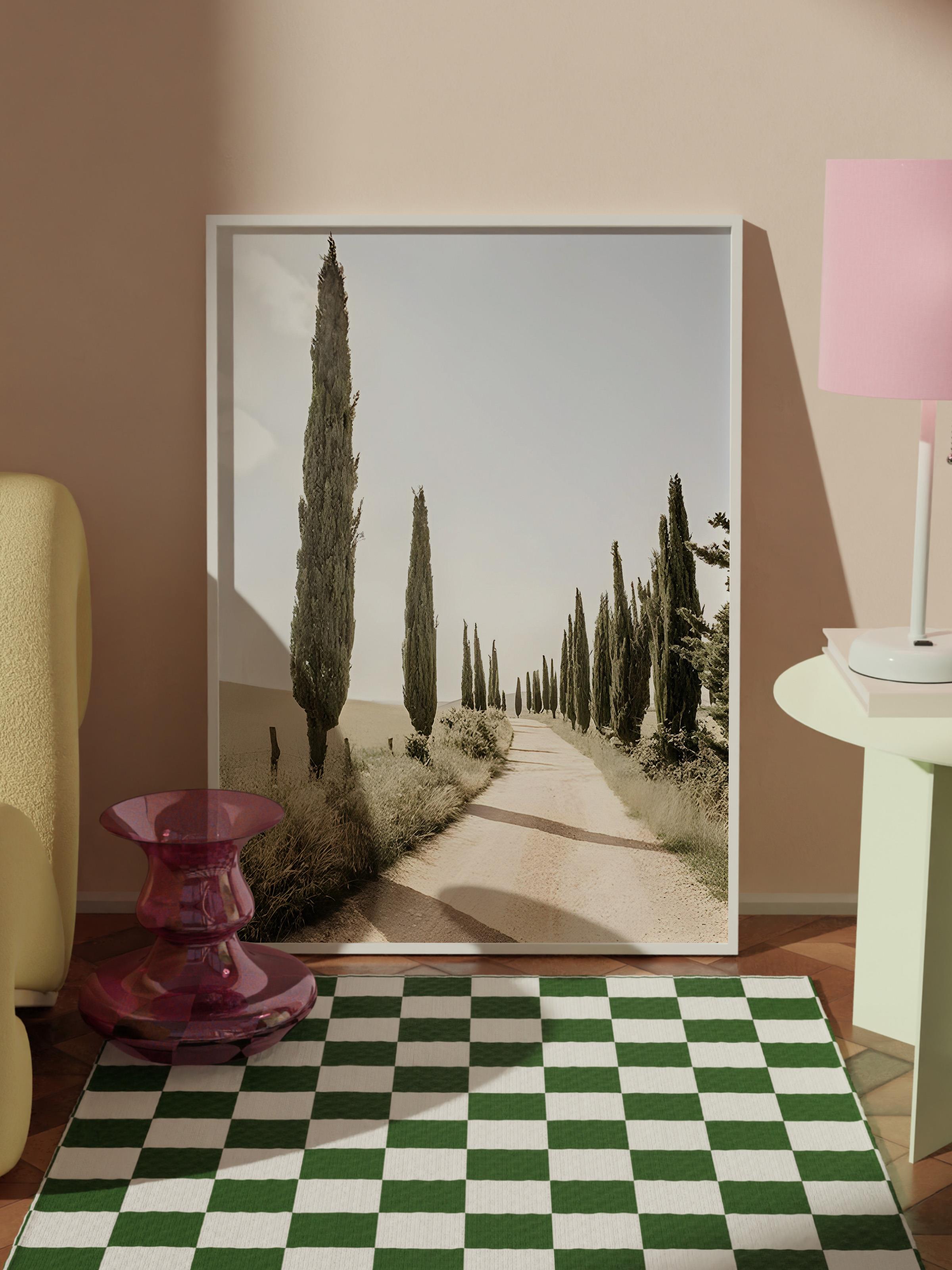 Cypress Tree Alley Çerçeveli Tablo, Beyaz Çerçeve ve Poster, Duvar Tablosu Comfort Serisi NO:108323