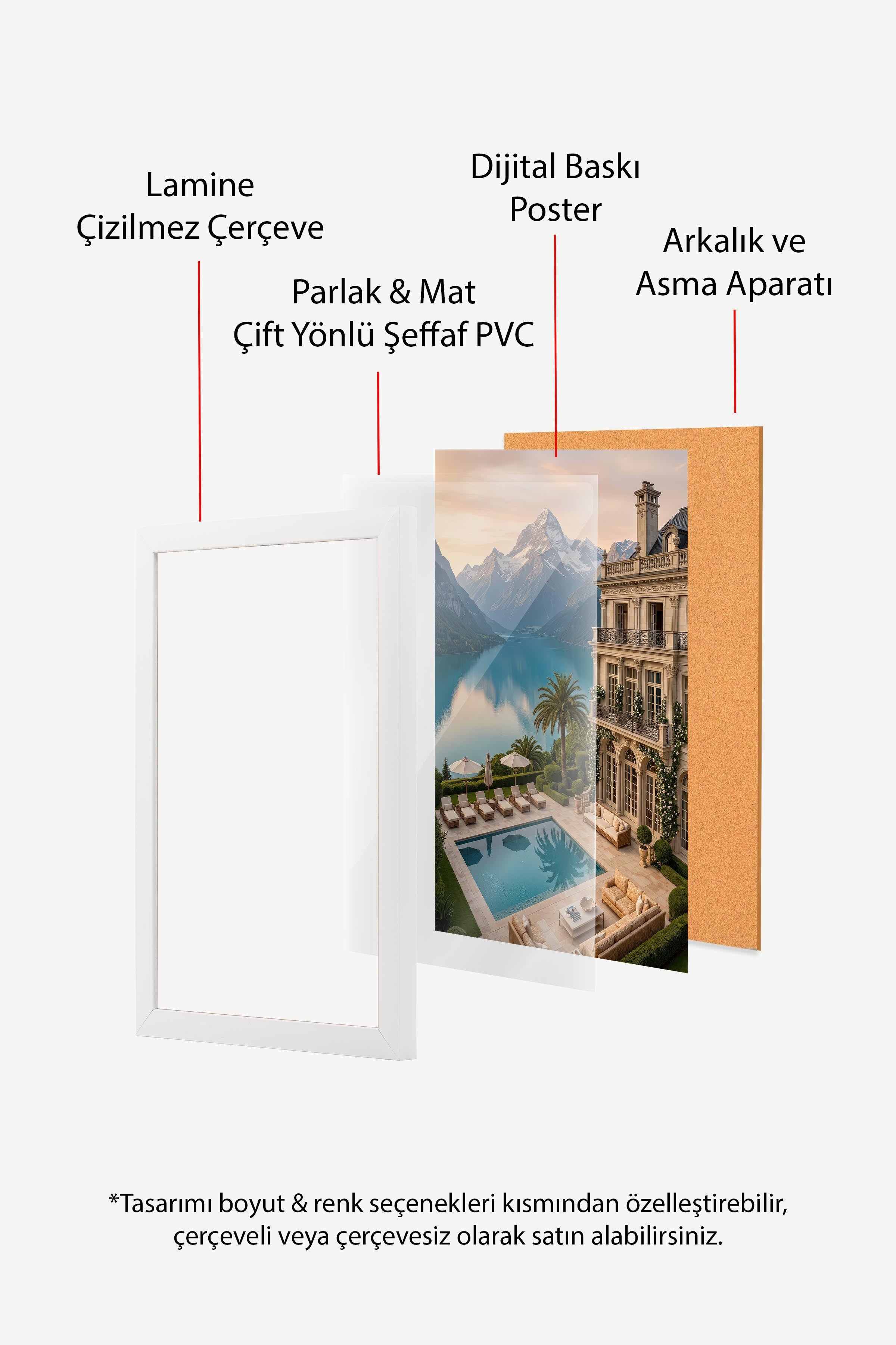 Dağ ve Göl Manzarası Posteri, Beyaz Çerçeveli Poster, Old Money Serisi, NO:113178