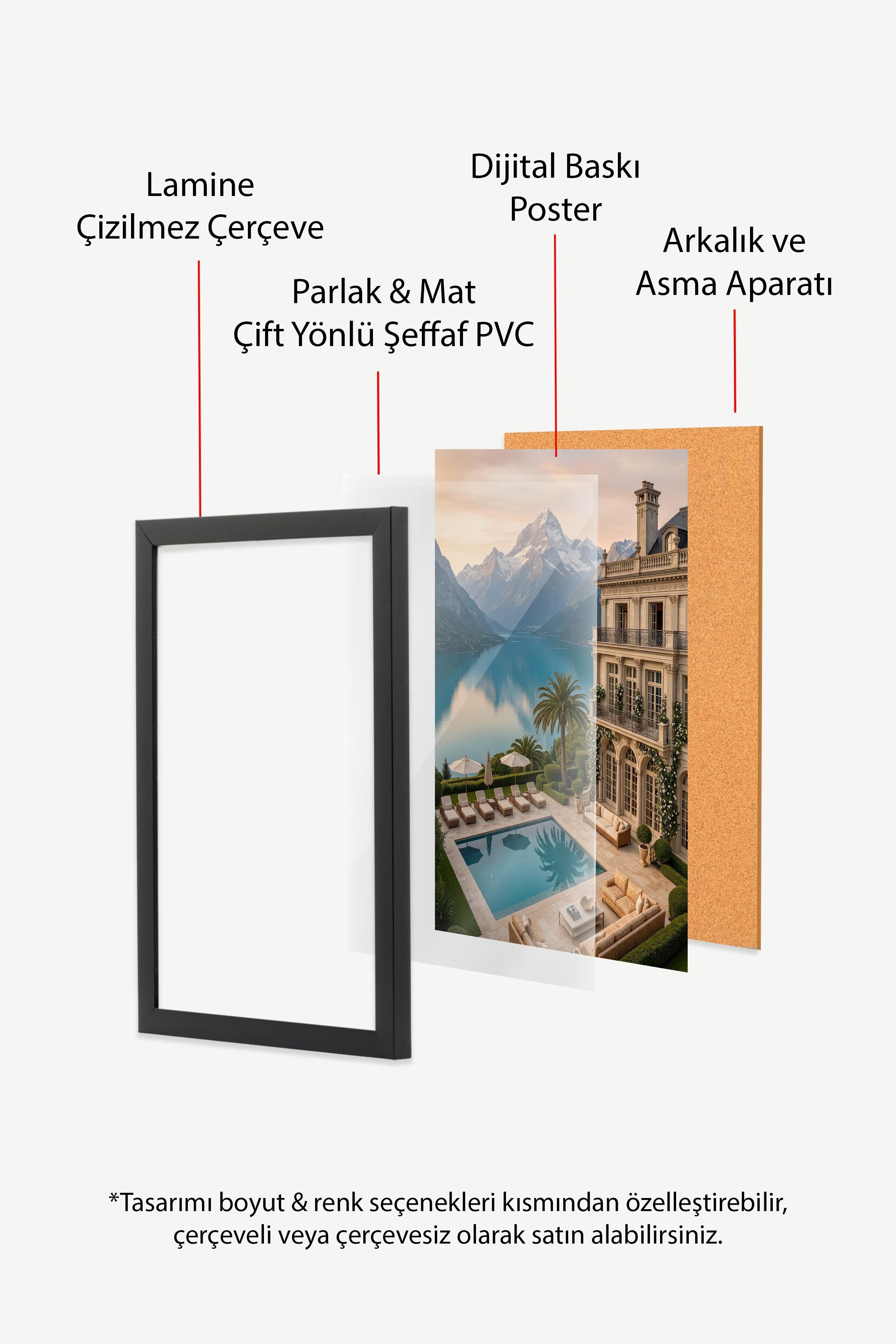 Dağ ve Göl Manzarası Posteri, Siyah Çerçeveli Poster, Old Money Serisi, NO:113178