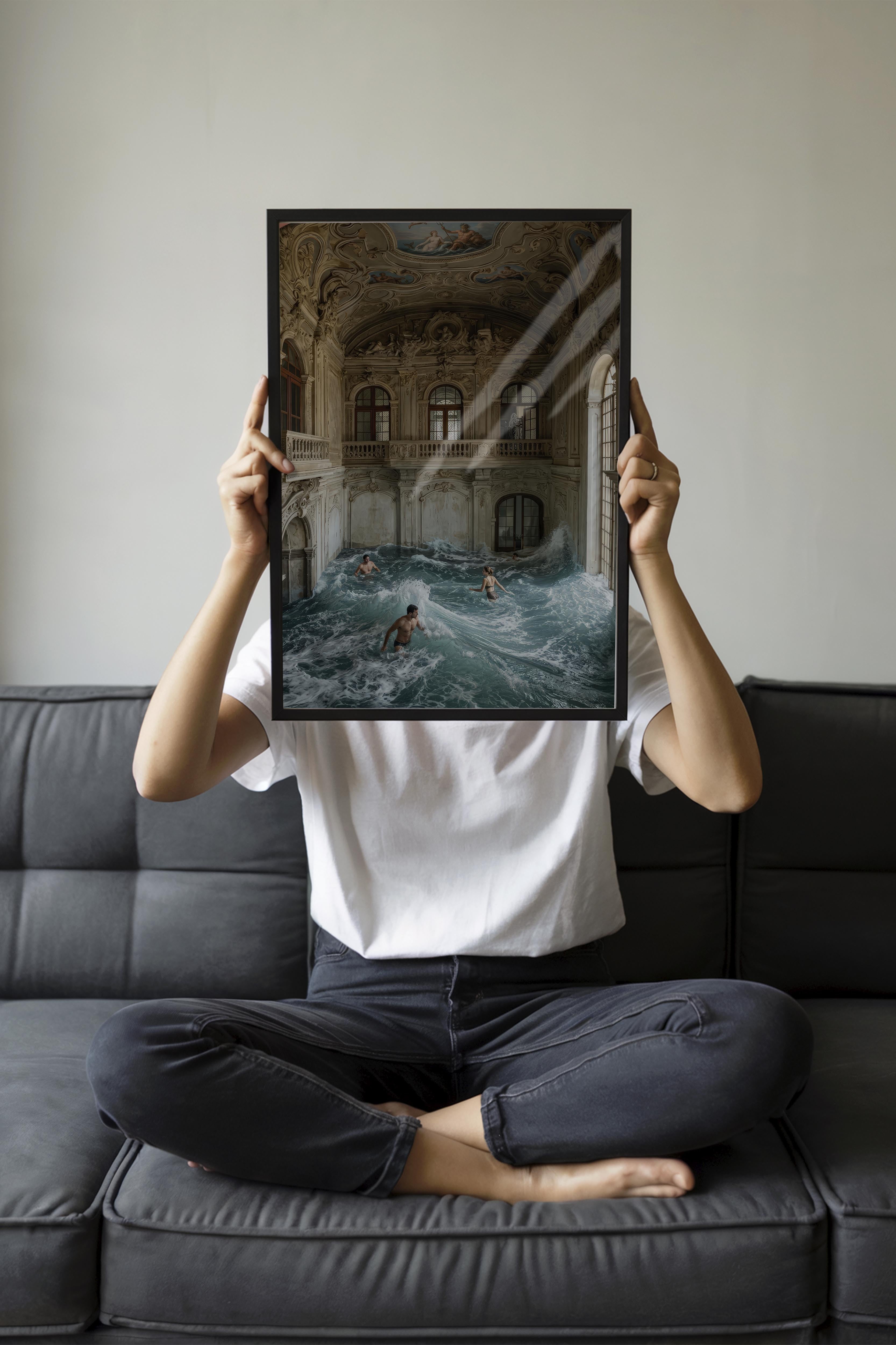 Dalga ve İnsanlar Posteri, Siyah Çerçeveli Poster, Old Money Serisi, NO:113186