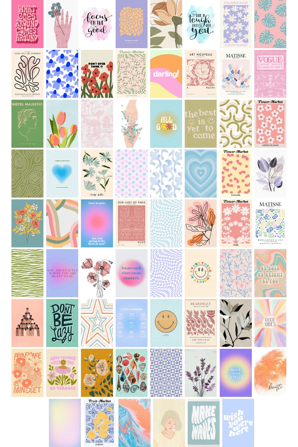 Danish Pastel Poster Seti - Arkası Yapışkanlı Poster Seti - 70 Adet Poster Kolaj Seti - Kutulu Set