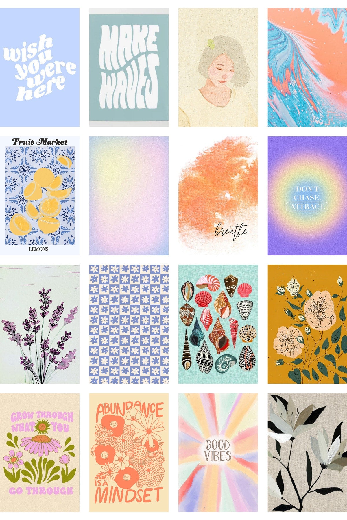 Danish Pastel Poster Seti - Arkası Yapışkanlı Poster Seti - 70 Adet Poster Kolaj Seti - Kutulu Set