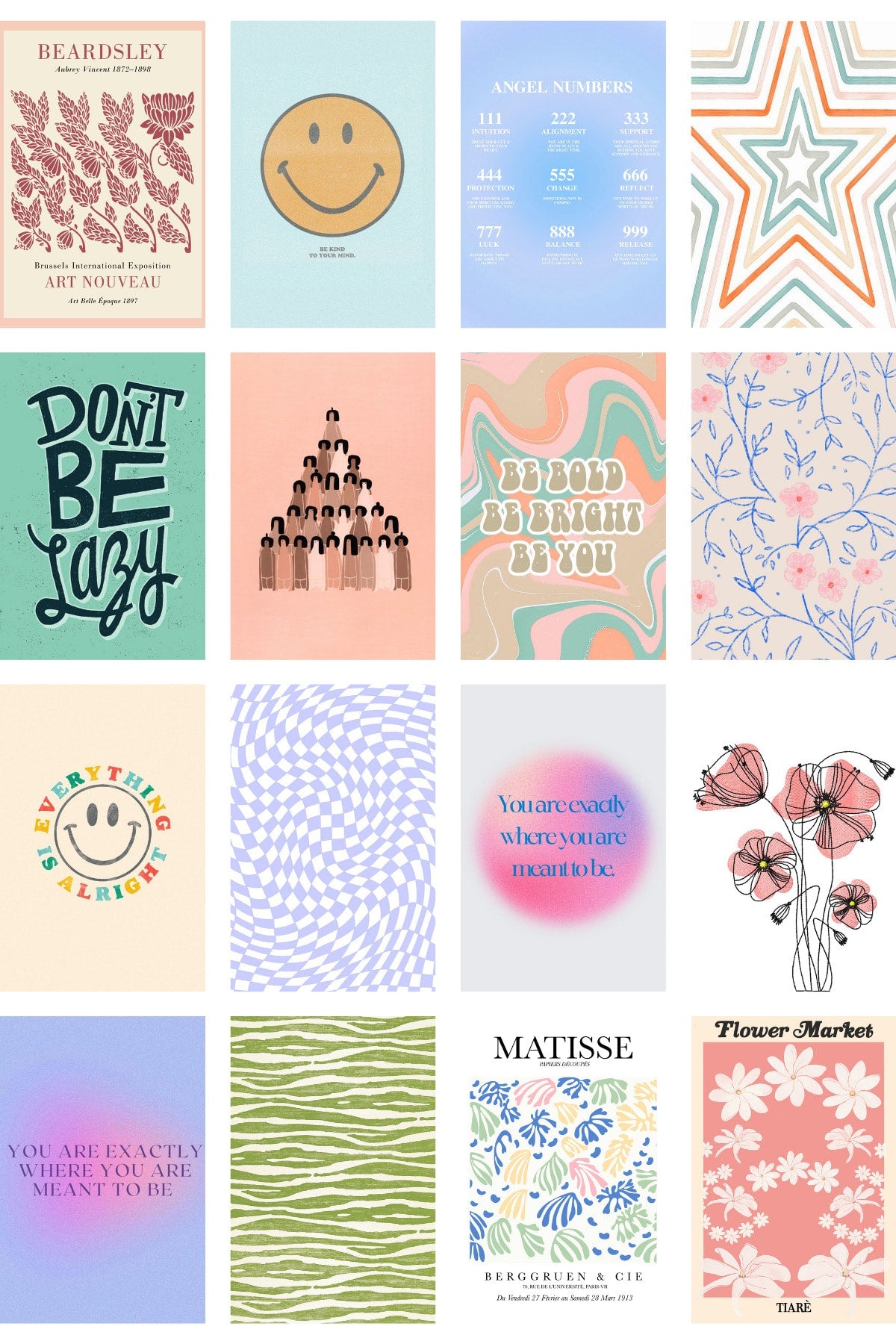 Danish Pastel Poster Seti - Arkası Yapışkanlı Poster Seti - 70 Adet Poster Kolaj Seti - Kutulu Set