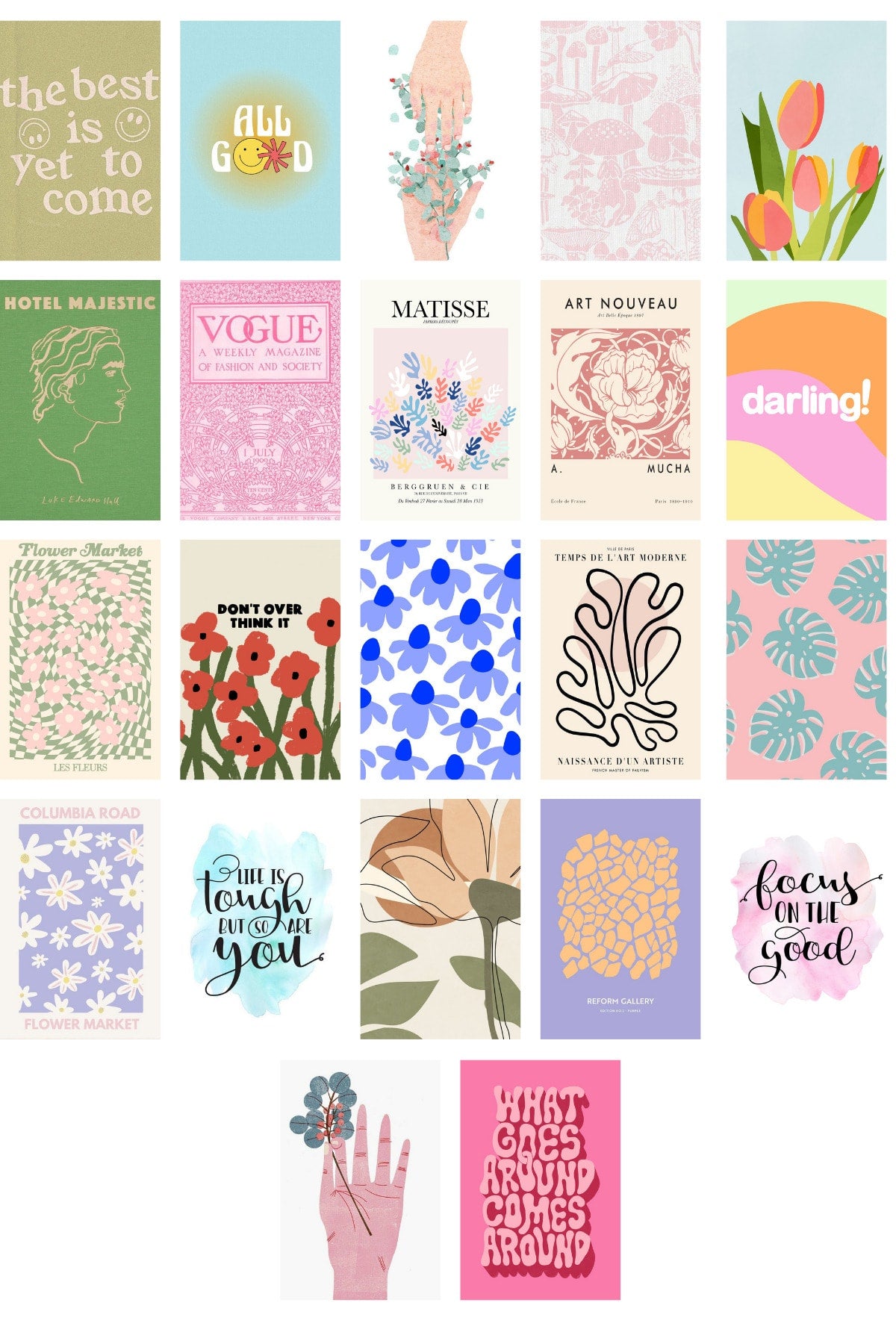 Danish Pastel Poster Seti - Arkası Yapışkanlı Poster Seti - 70 Adet Poster Kolaj Seti - Kutulu Set