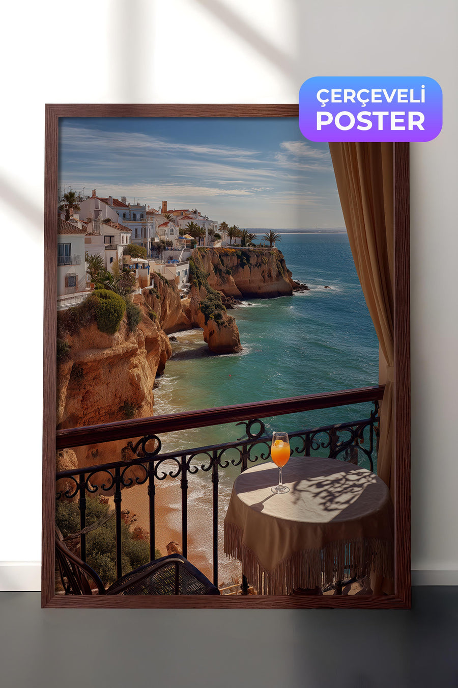 Deniz Kenarında Manzara Old Money Tasarımlar Poster – Kahverengi Çerçeveli Tablo