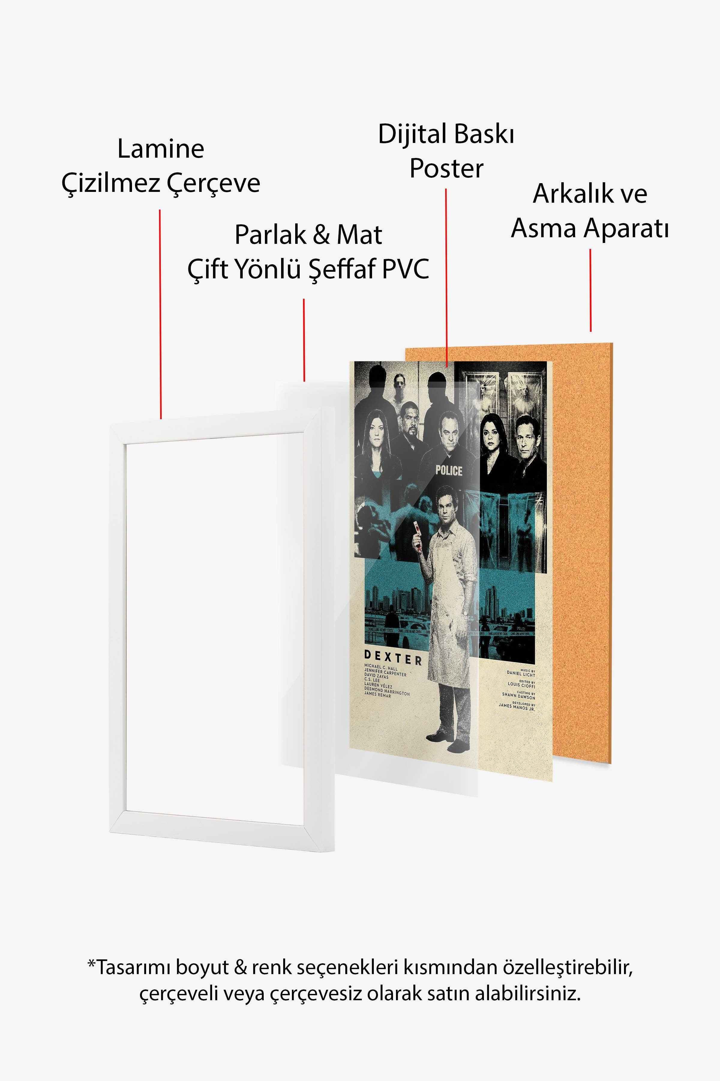 Dexter Beyaz Çerçeveli Poster, Sinema ve Dizi Tablo, Film Dizi Afişleri NO:112776