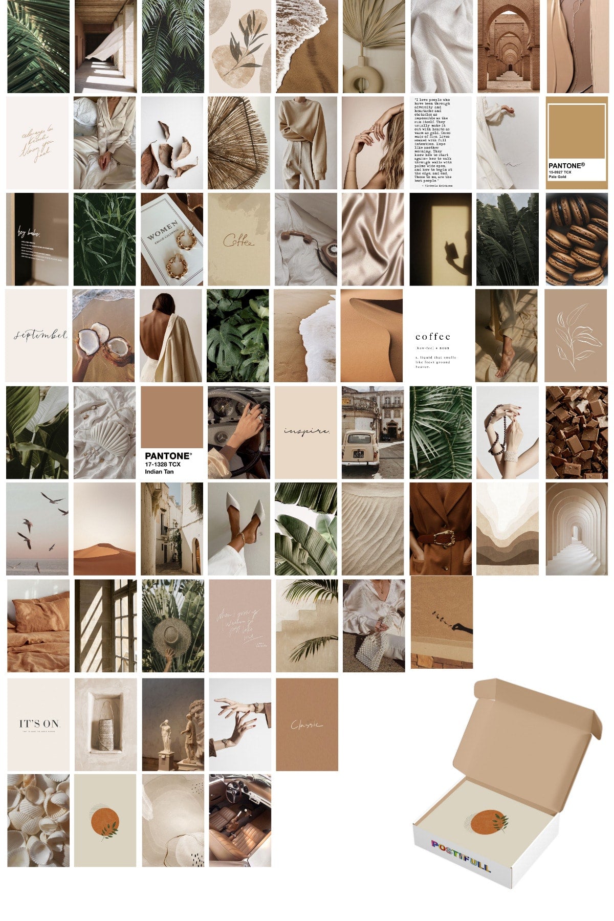 Doğal Duvar Posteri Kolaj Set - 70 Adet - Arkası Yapışkanlı - Boho Poster Seti - 10cm*15cm