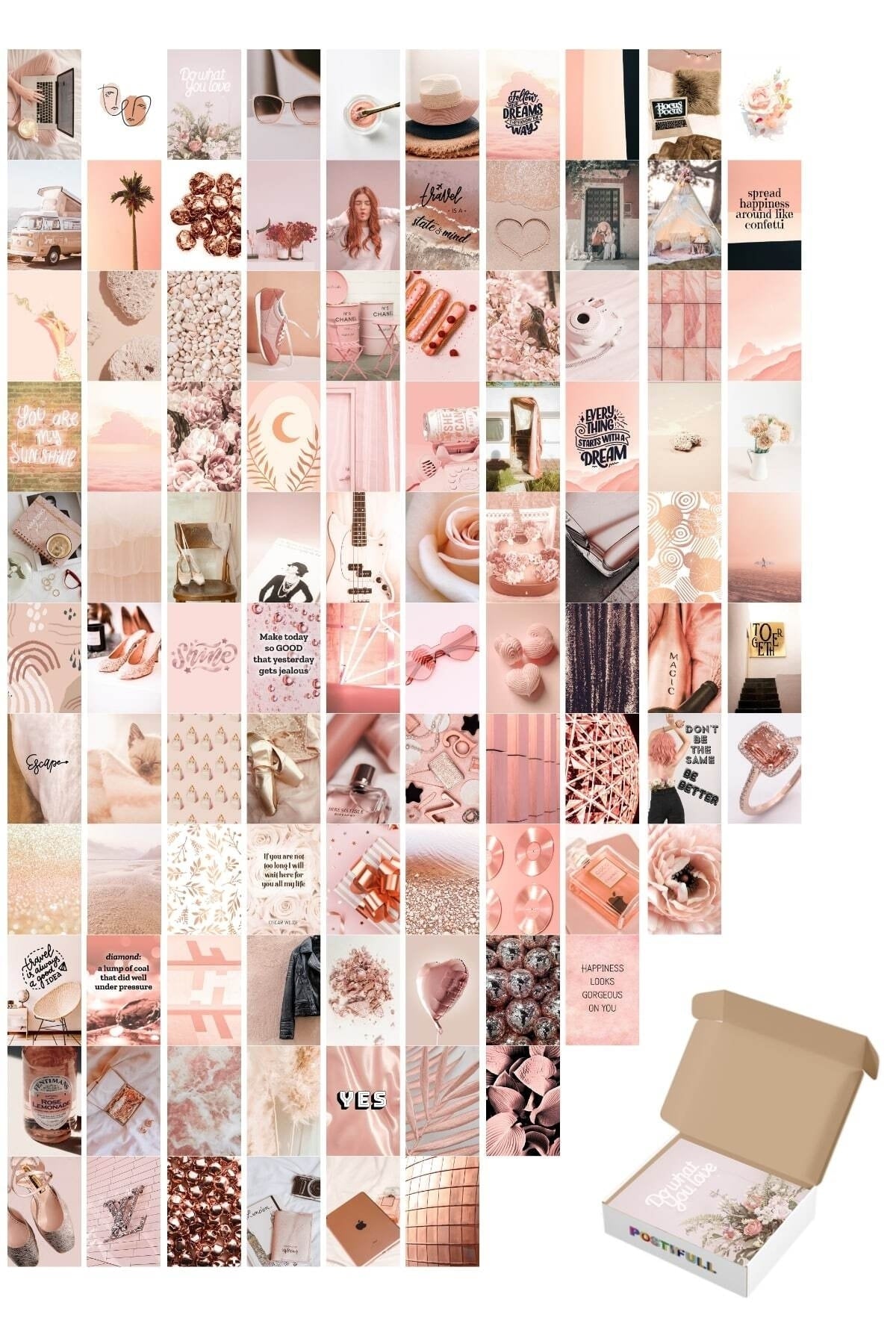 Dusty Duvar Posteri Kolaj Set - Arkası Yapışkanlı 100 Adet - Toz Pembe Poster Seti - 10cm*15cm