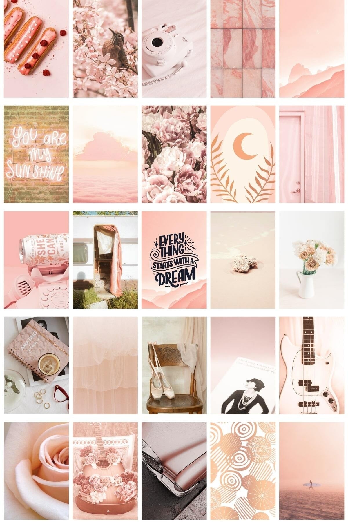 Dusty Duvar Posteri Kolaj Set - Arkası Yapışkanlı 100 Adet - Toz Pembe Poster Seti - 10cm*15cm