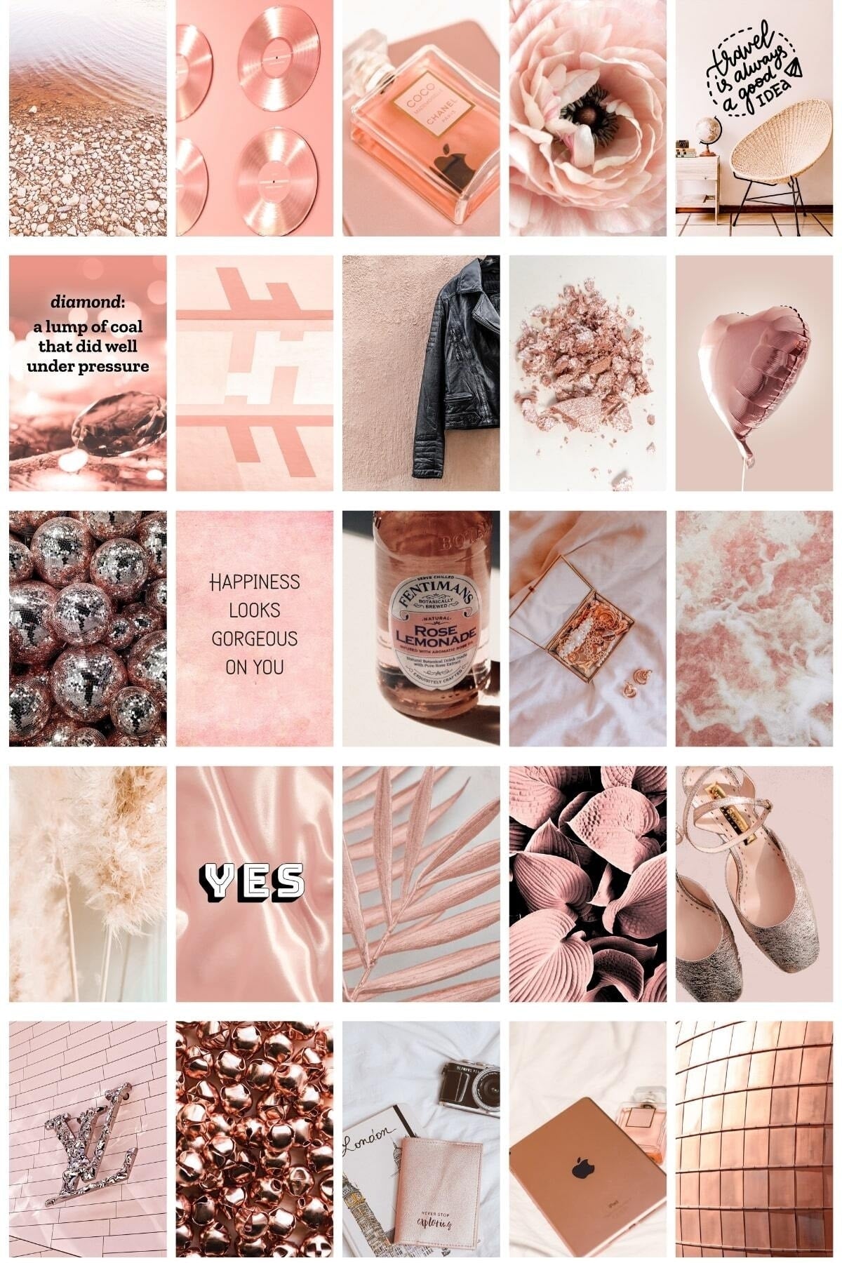 Dusty Duvar Posteri Kolaj Set - Arkası Yapışkanlı 100 Adet - Toz Pembe Poster Seti - 10cm*15cm