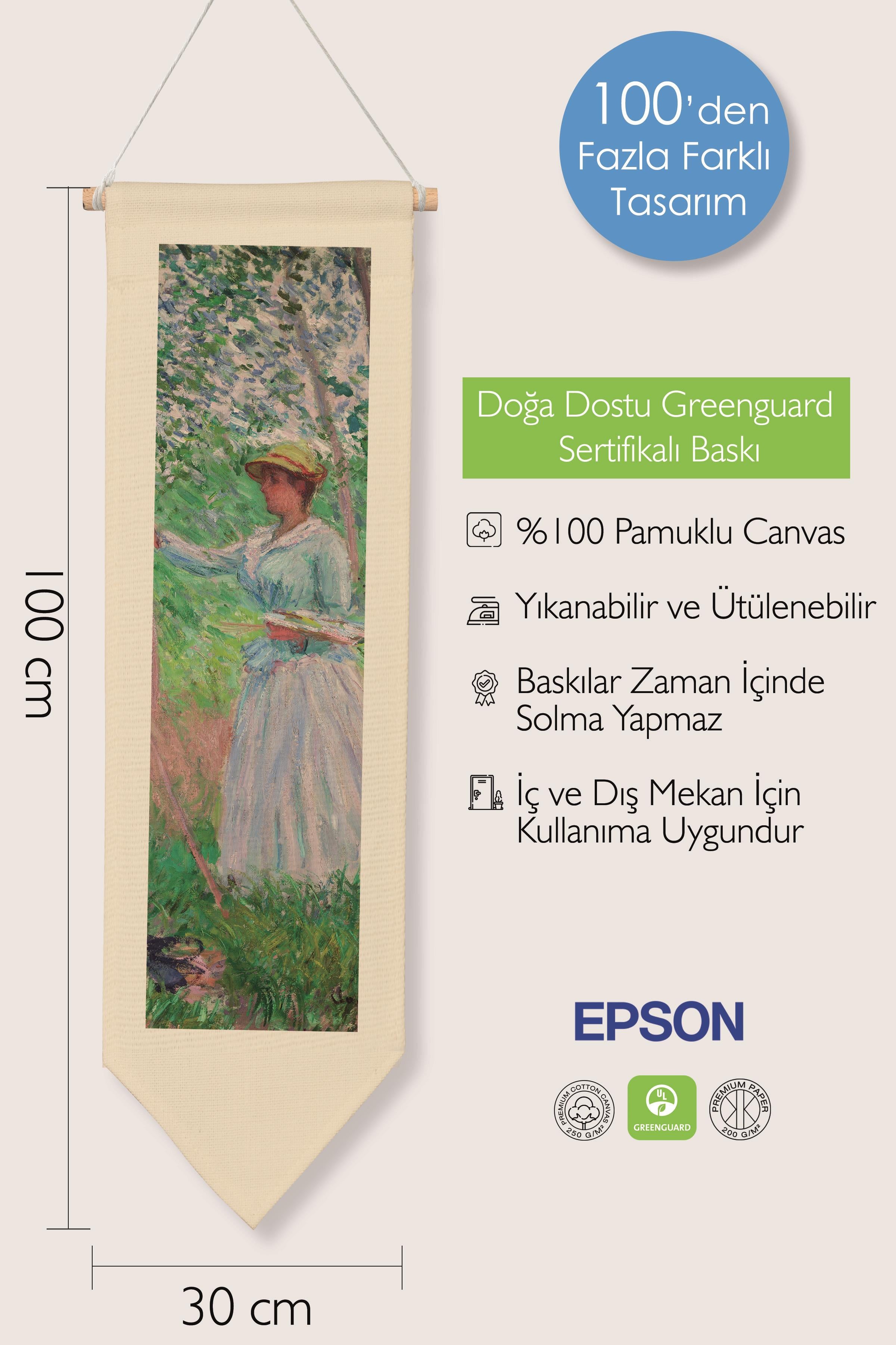 Duvar Halısı Pinterest Oda Dekoru, Monet Sanat Serisi, 100cm Kanvas Flama Askılı Duvar Örtüsü NO:584
