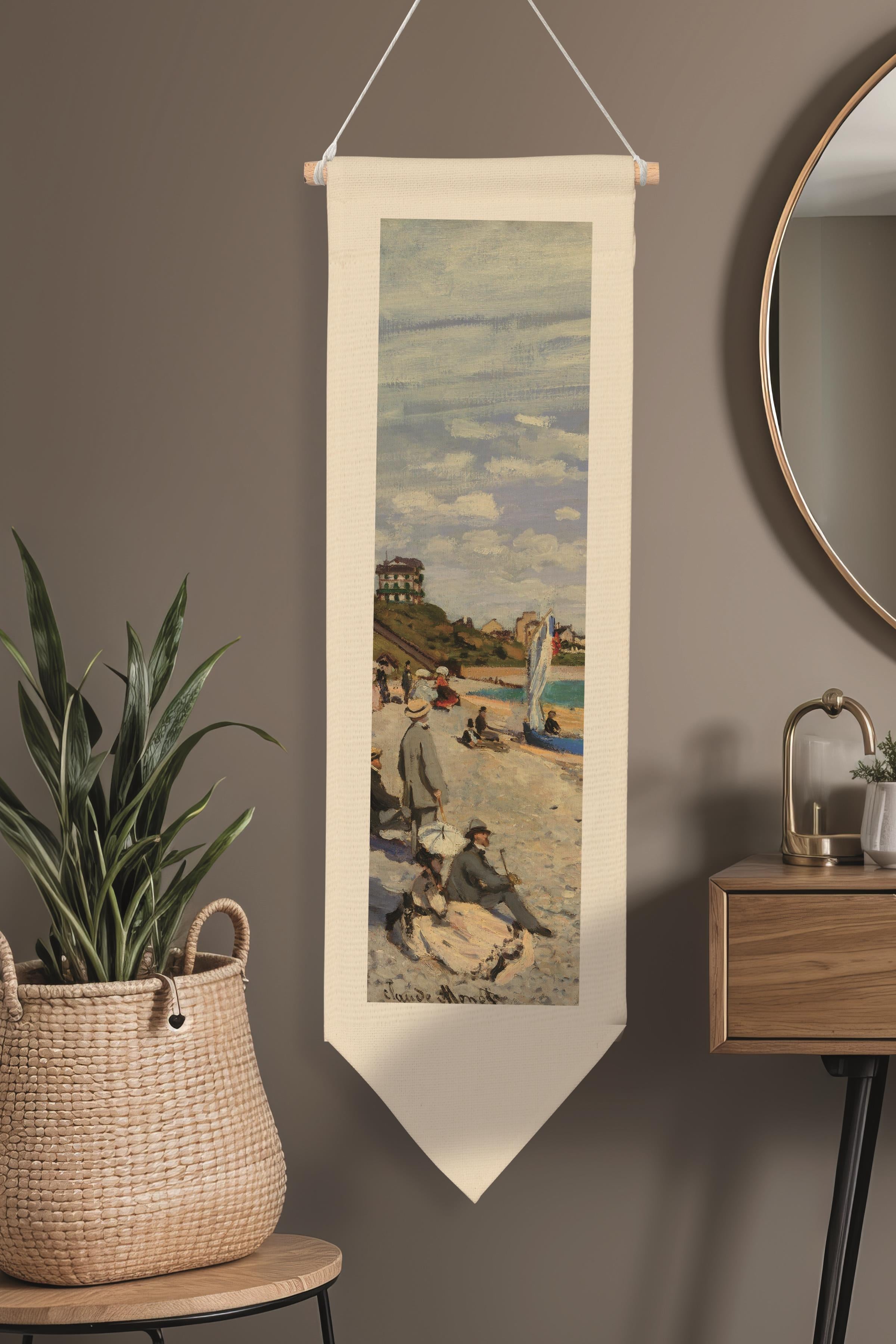 Duvar Halısı Pinterest Oda Dekoru, Monet Sanat Serisi, 100cm Kanvas Flama Askılı Duvar Örtüsü NO:601