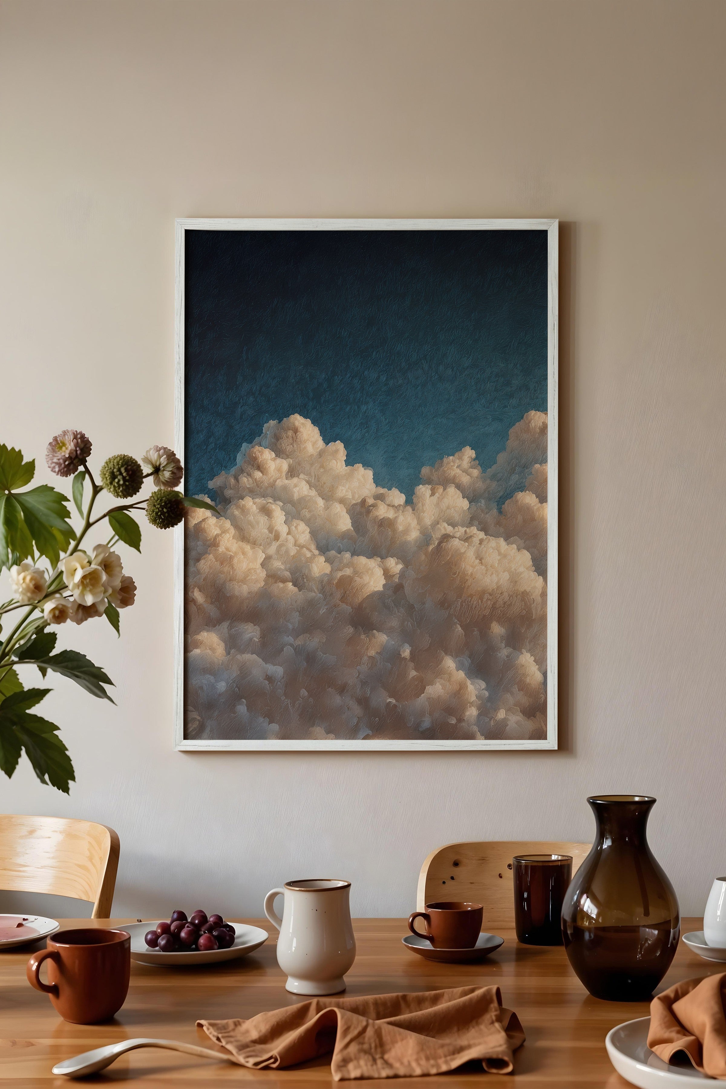 Duvar Tablosu, Beyaz Çerçeveli Tablo ve Poster, Ritüel Serisi, Bulut Tablo, NO:115242