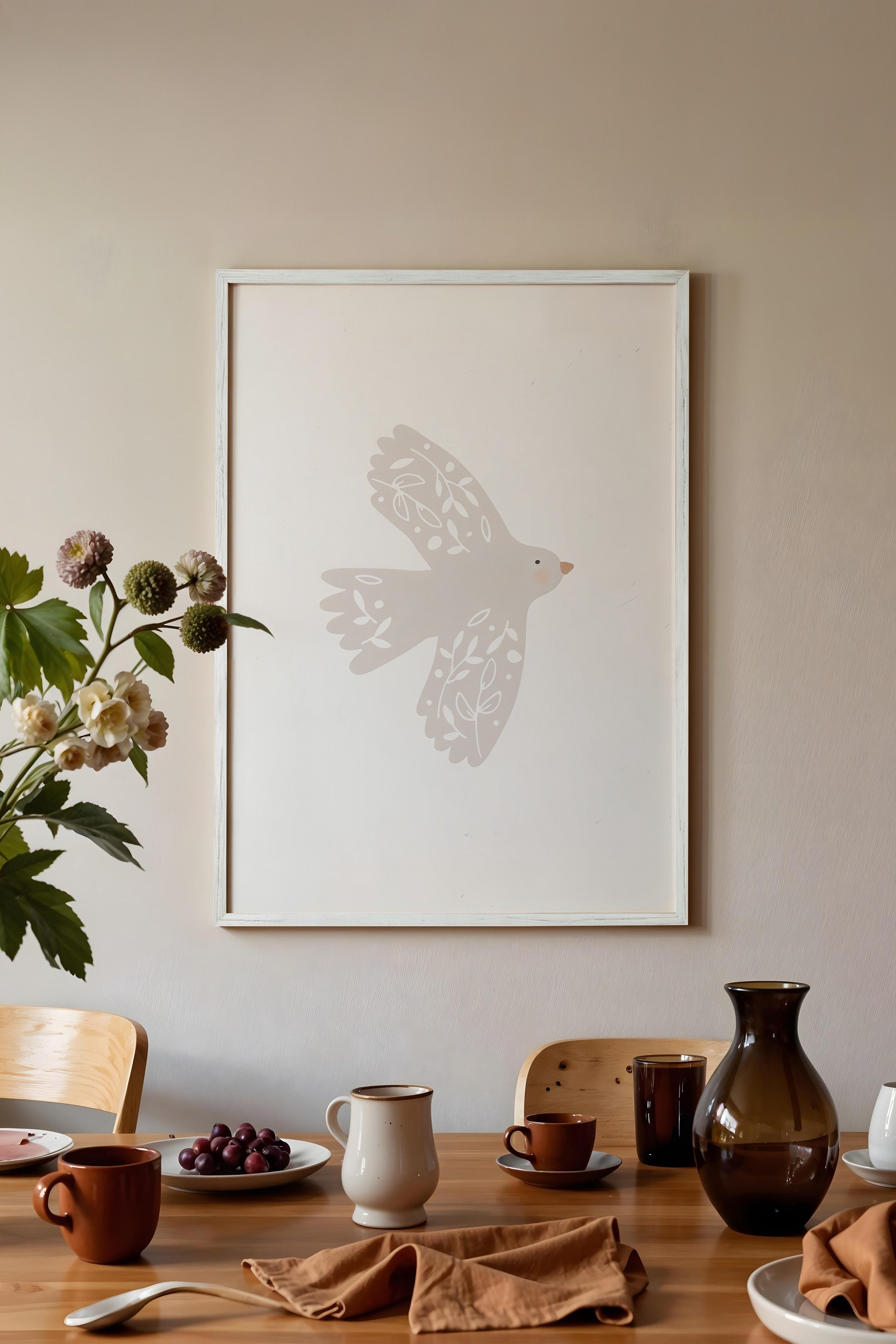 Duvar Tablosu, Beyaz Çerçeveli Tablo ve Poster, Ritüel Serisi, Kuş Tablo, NO:115186