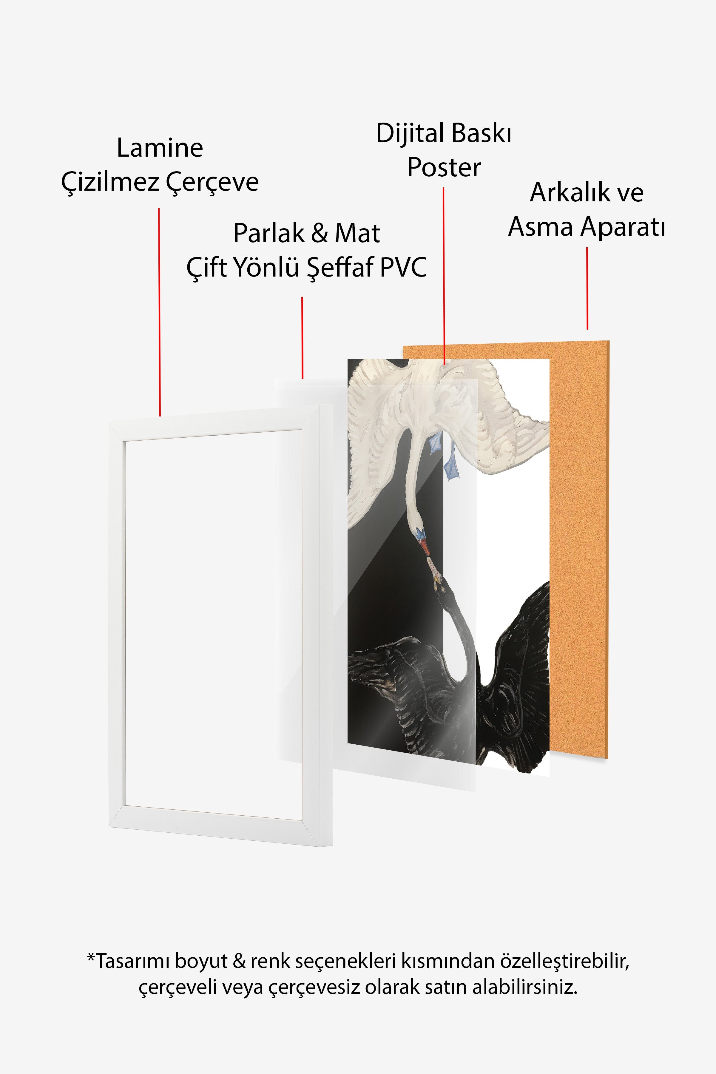 Duvar Tablosu, Beyaz Çerçeveli Tablo ve Poster, Ritüel Serisi, Kuş Tablo, NO:115202