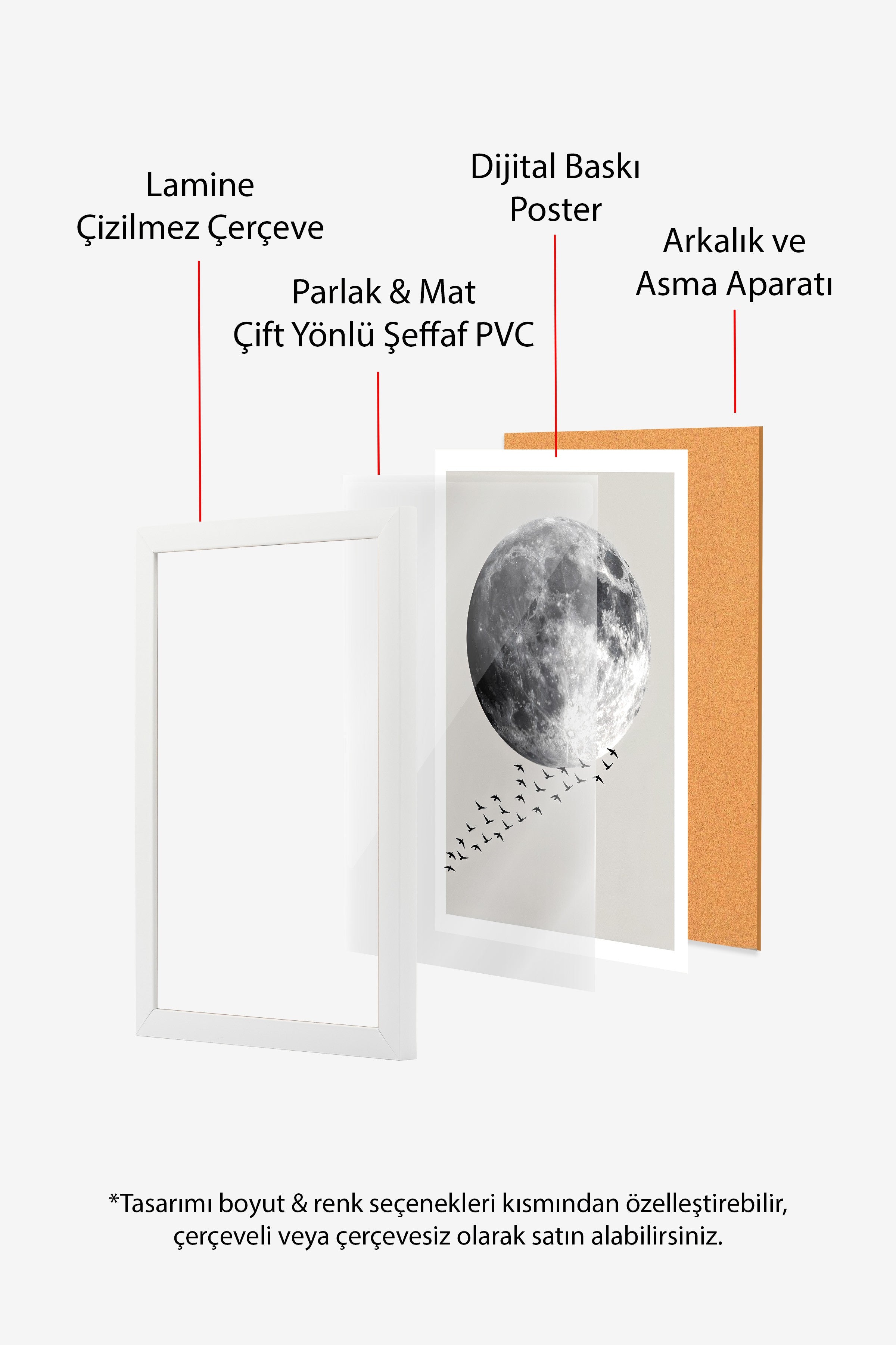 Duvar Tablosu, Beyaz Çerçeveli Tablo ve Poster, Ritüel Serisi, Kuş Tablo, NO:115210